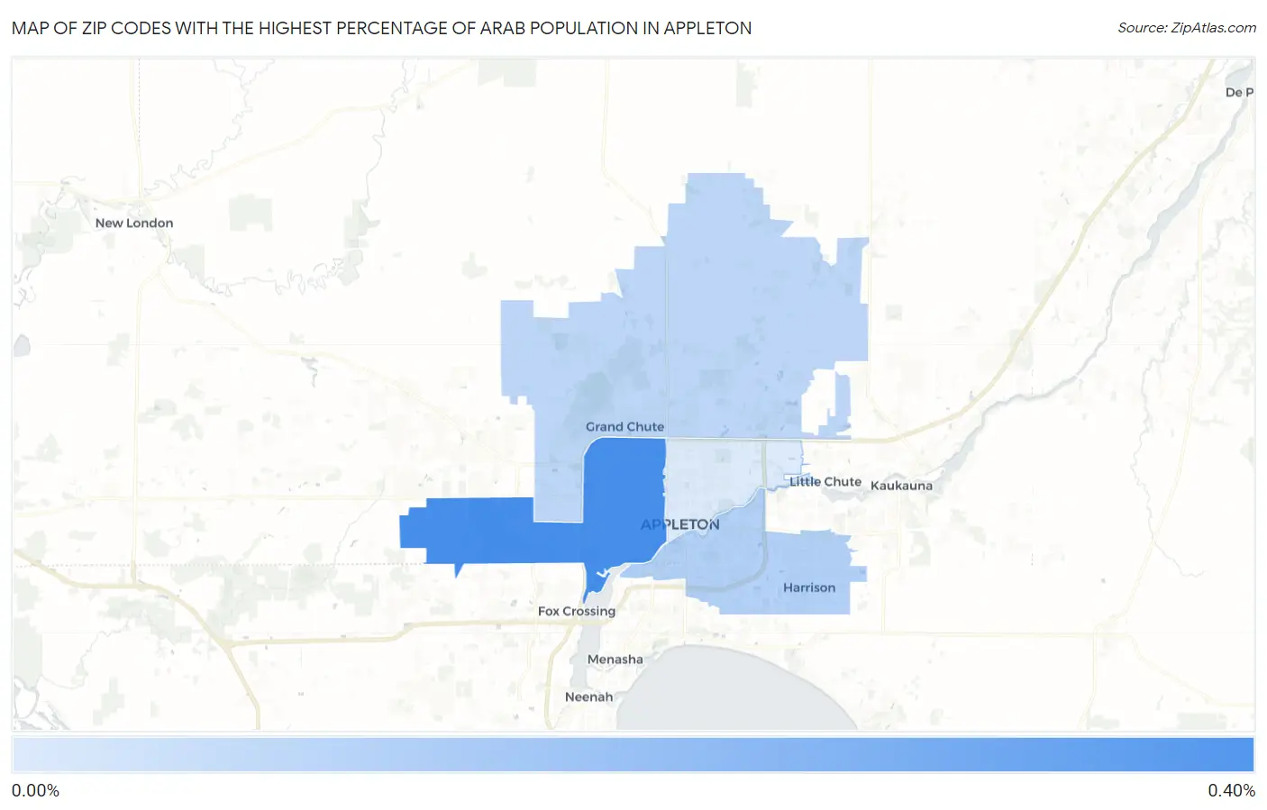 Zip Codes with the Highest Percentage of Arab Population in Appleton Map