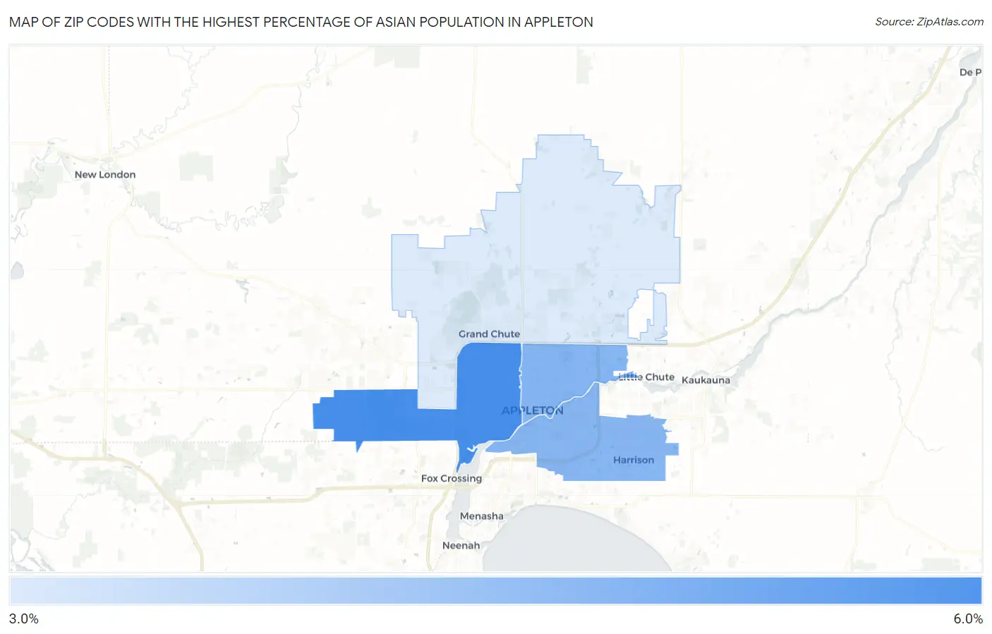Zip Codes with the Highest Percentage of Asian Population in Appleton Map