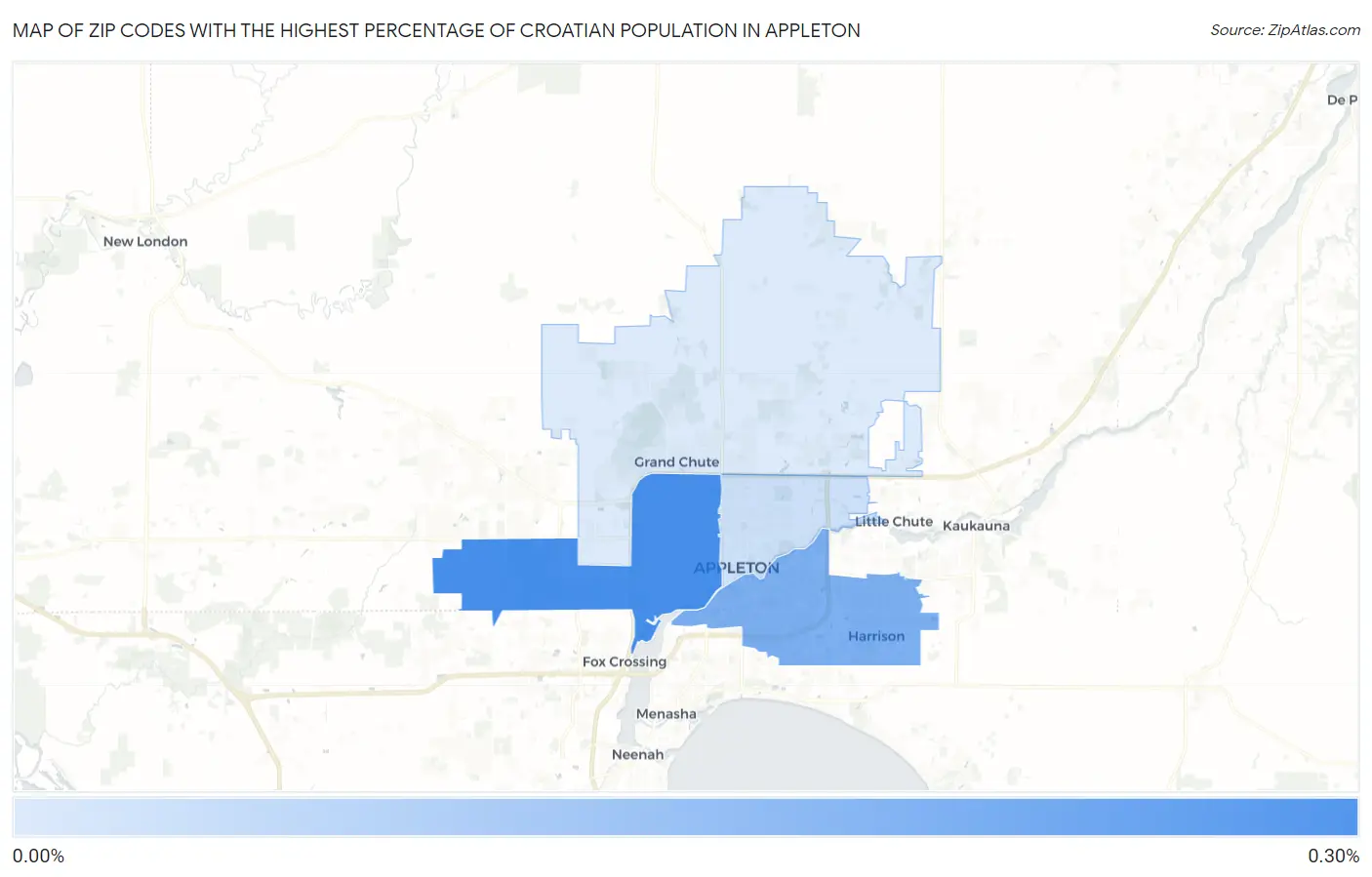 Zip Codes with the Highest Percentage of Croatian Population in Appleton Map