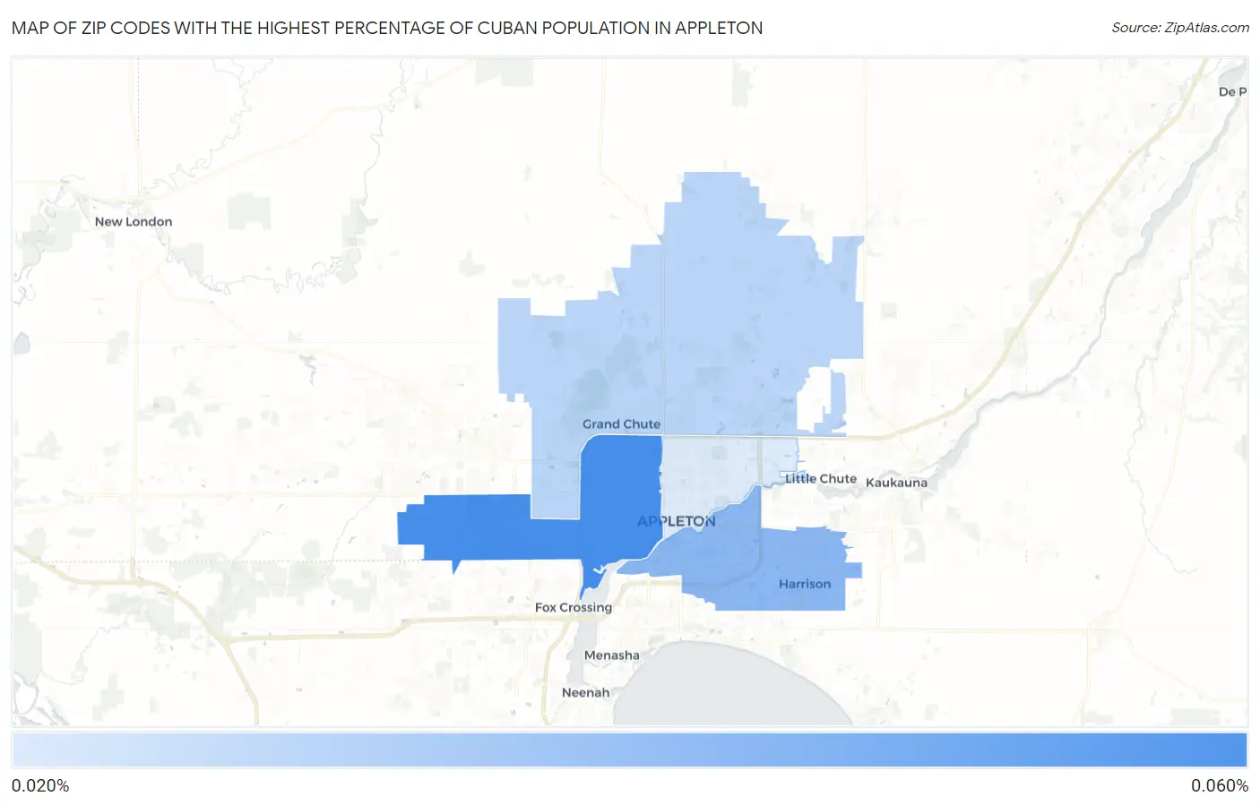 Zip Codes with the Highest Percentage of Cuban Population in Appleton Map