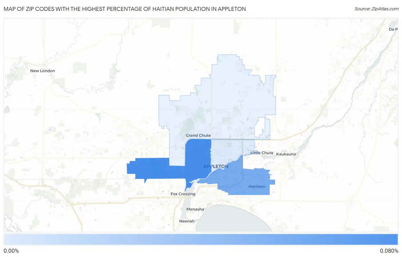 Zip Codes with the Highest Percentage of Haitian Population in Appleton Map