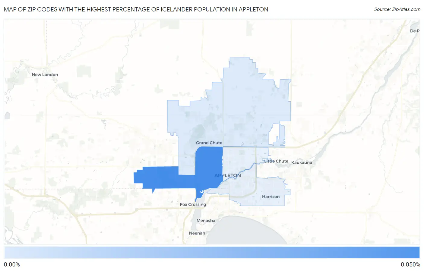 Zip Codes with the Highest Percentage of Icelander Population in Appleton Map