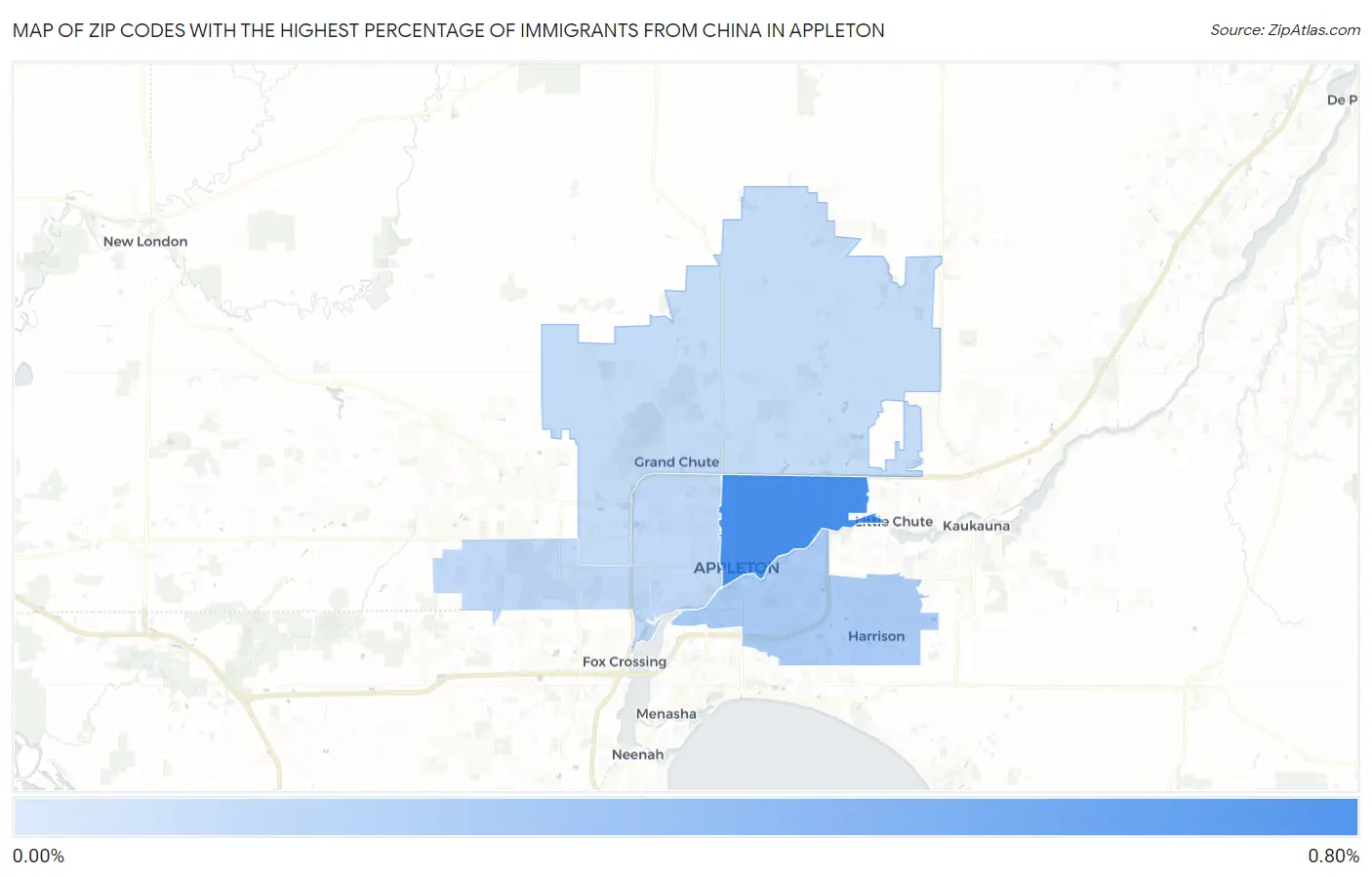 Zip Codes with the Highest Percentage of Immigrants from China in Appleton Map