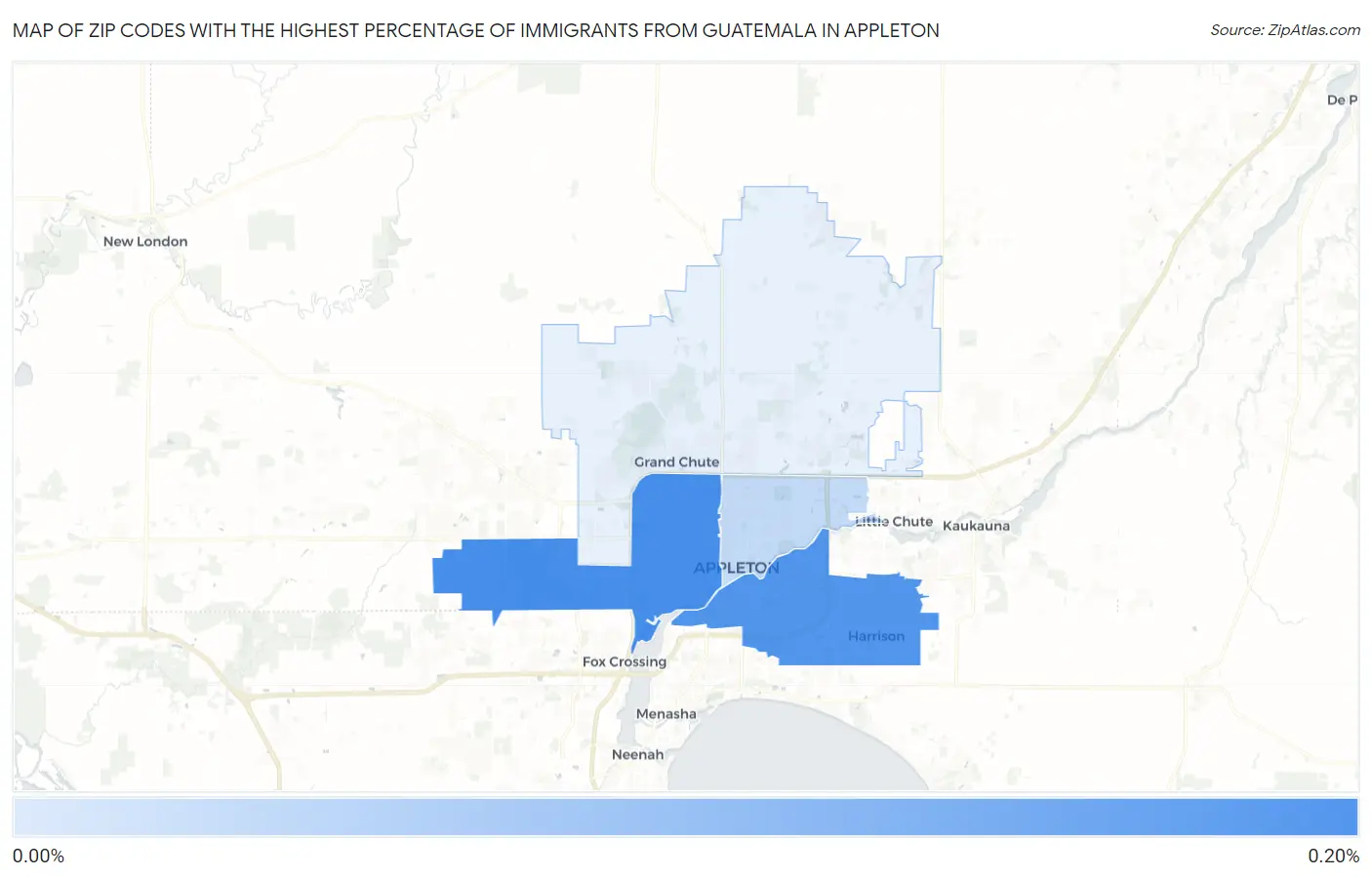 Zip Codes with the Highest Percentage of Immigrants from Guatemala in Appleton Map