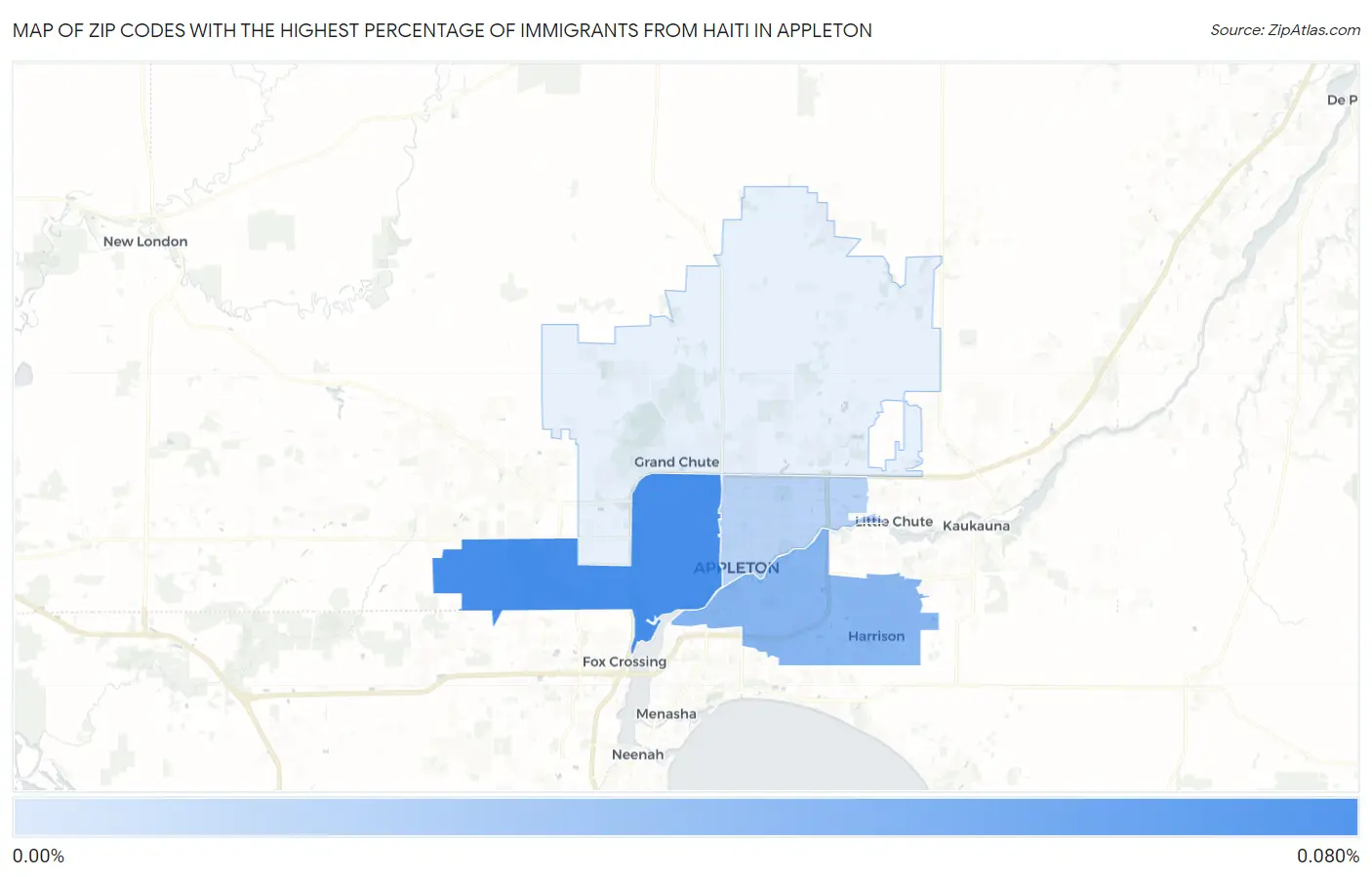 Zip Codes with the Highest Percentage of Immigrants from Haiti in Appleton Map