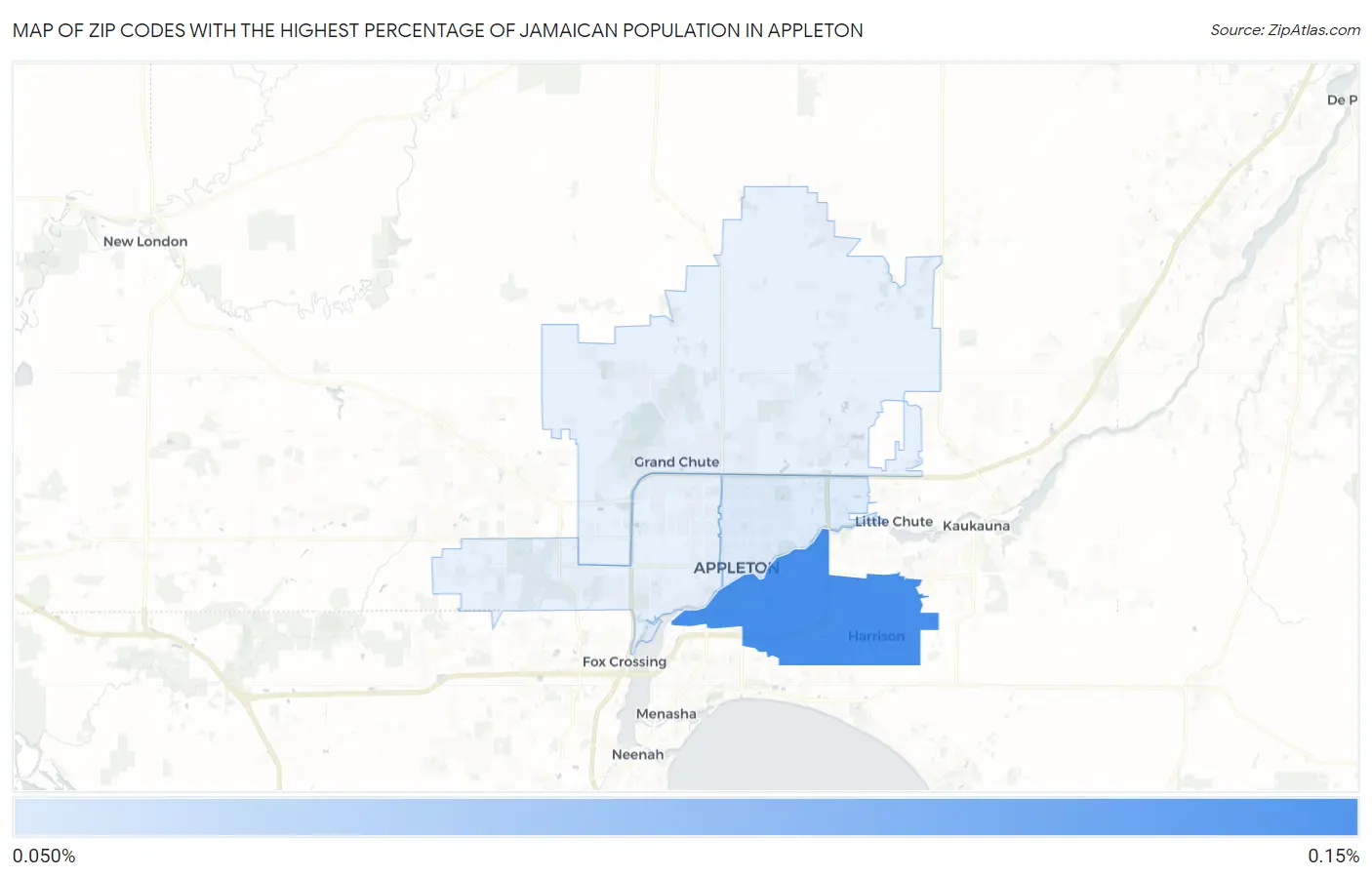 Zip Codes with the Highest Percentage of Jamaican Population in Appleton Map