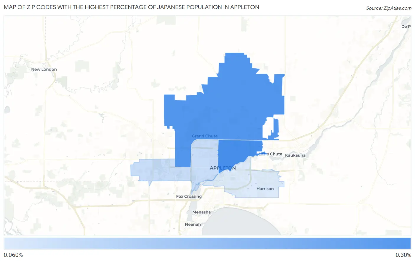 Zip Codes with the Highest Percentage of Japanese Population in Appleton Map