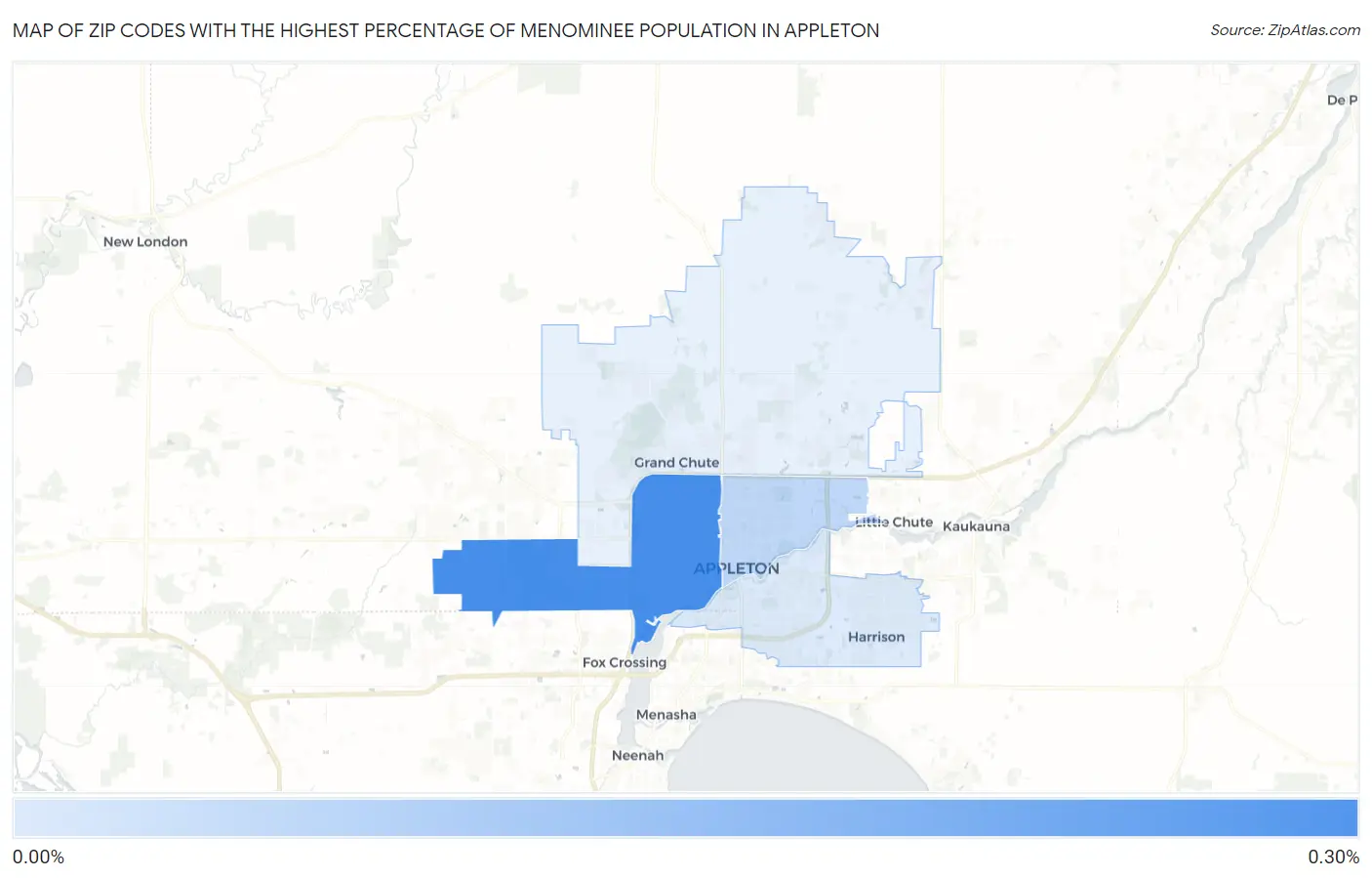 Zip Codes with the Highest Percentage of Menominee Population in Appleton Map