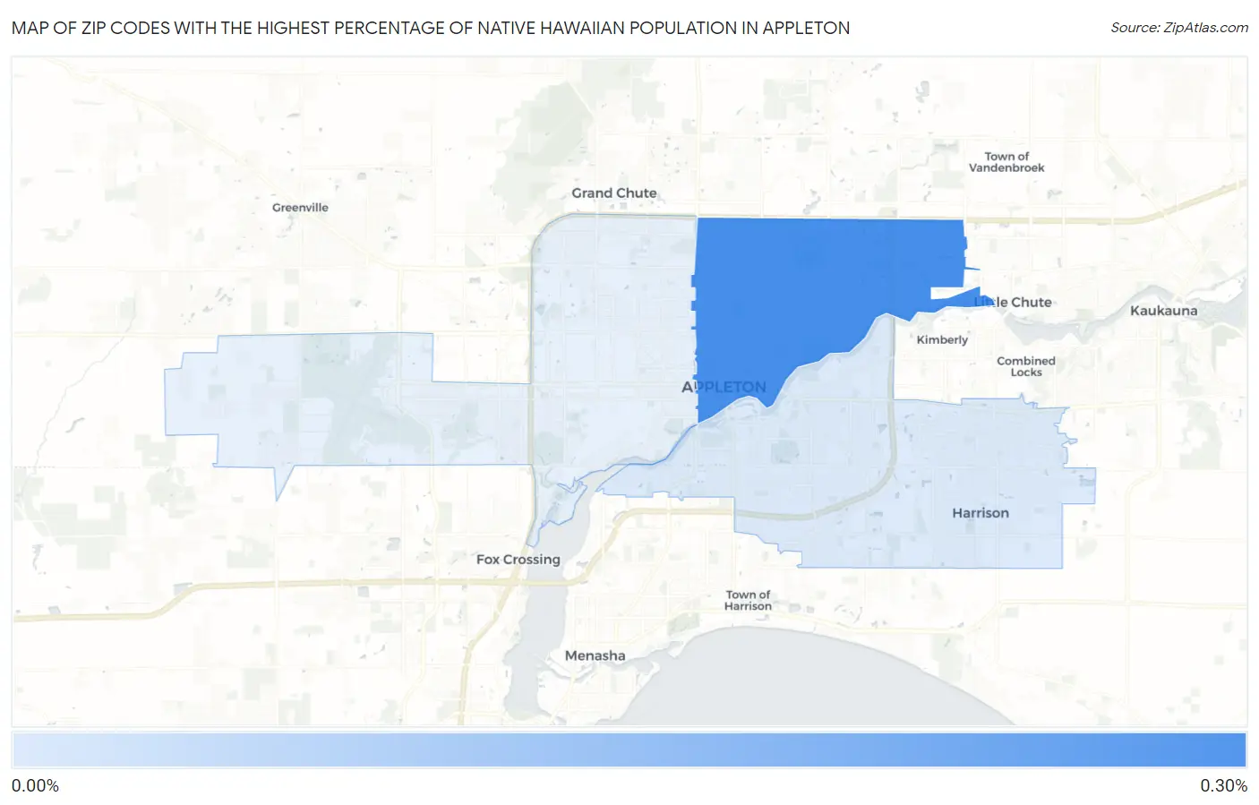 Zip Codes with the Highest Percentage of Native Hawaiian Population in Appleton Map