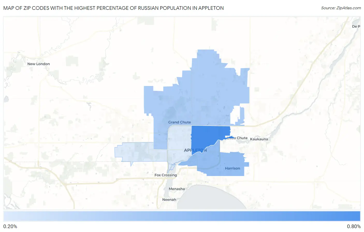 Zip Codes with the Highest Percentage of Russian Population in Appleton Map