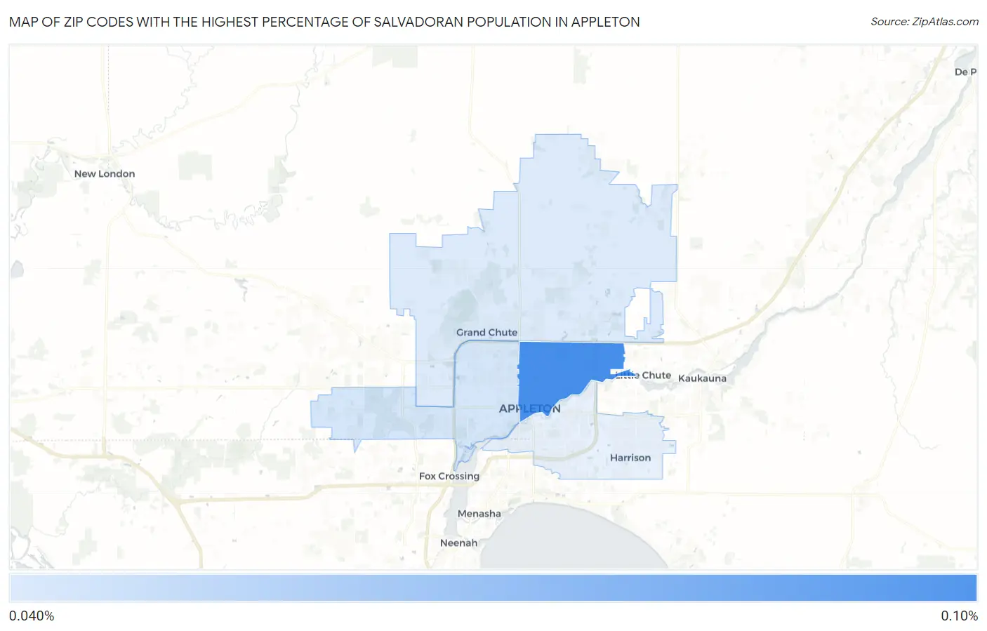 Zip Codes with the Highest Percentage of Salvadoran Population in Appleton Map