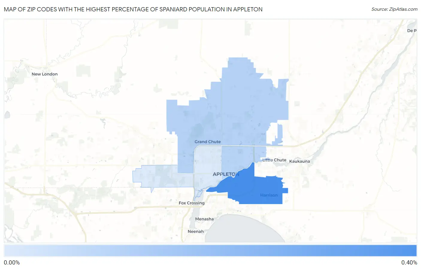 Zip Codes with the Highest Percentage of Spaniard Population in Appleton Map