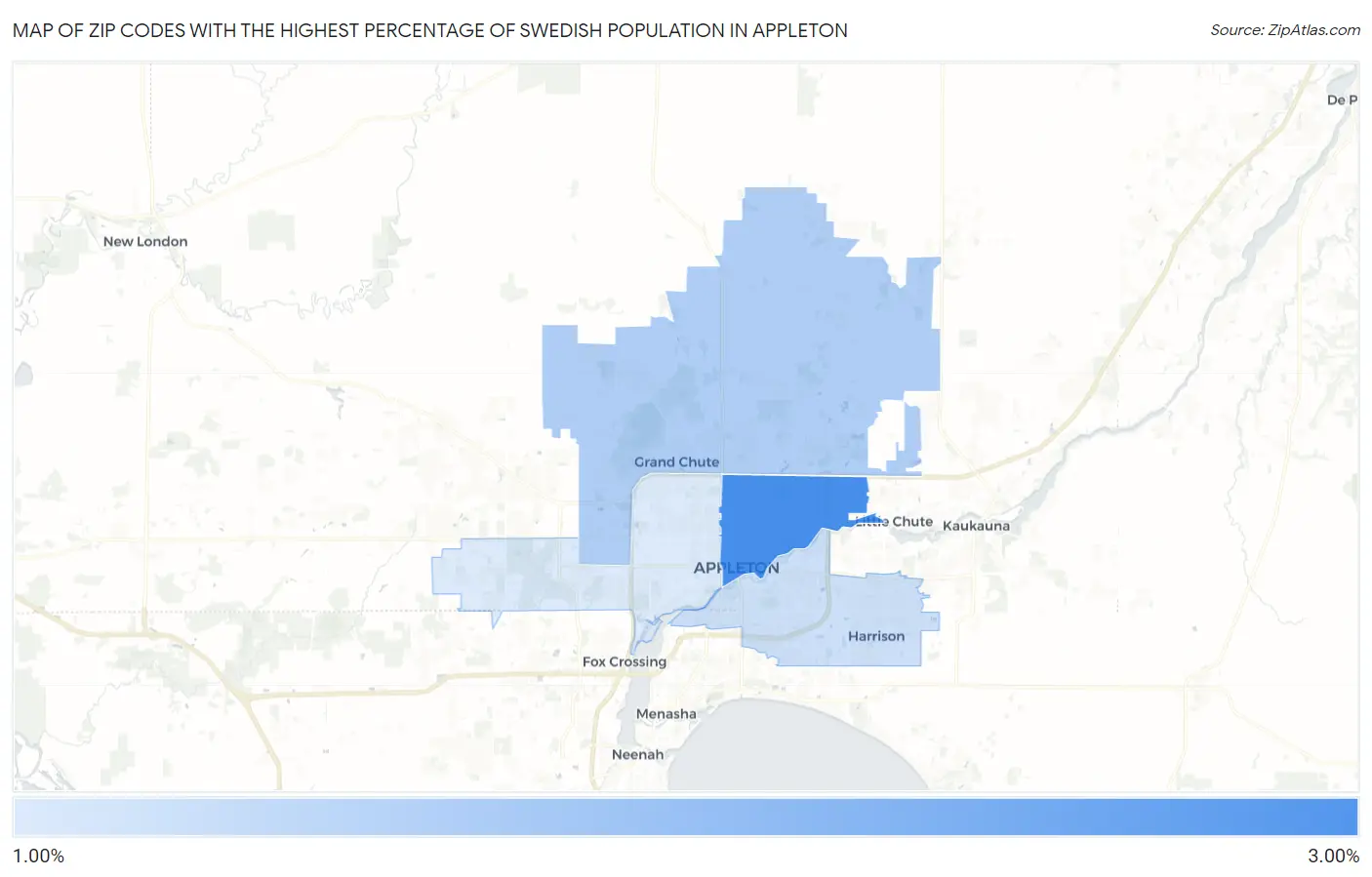 Zip Codes with the Highest Percentage of Swedish Population in Appleton Map