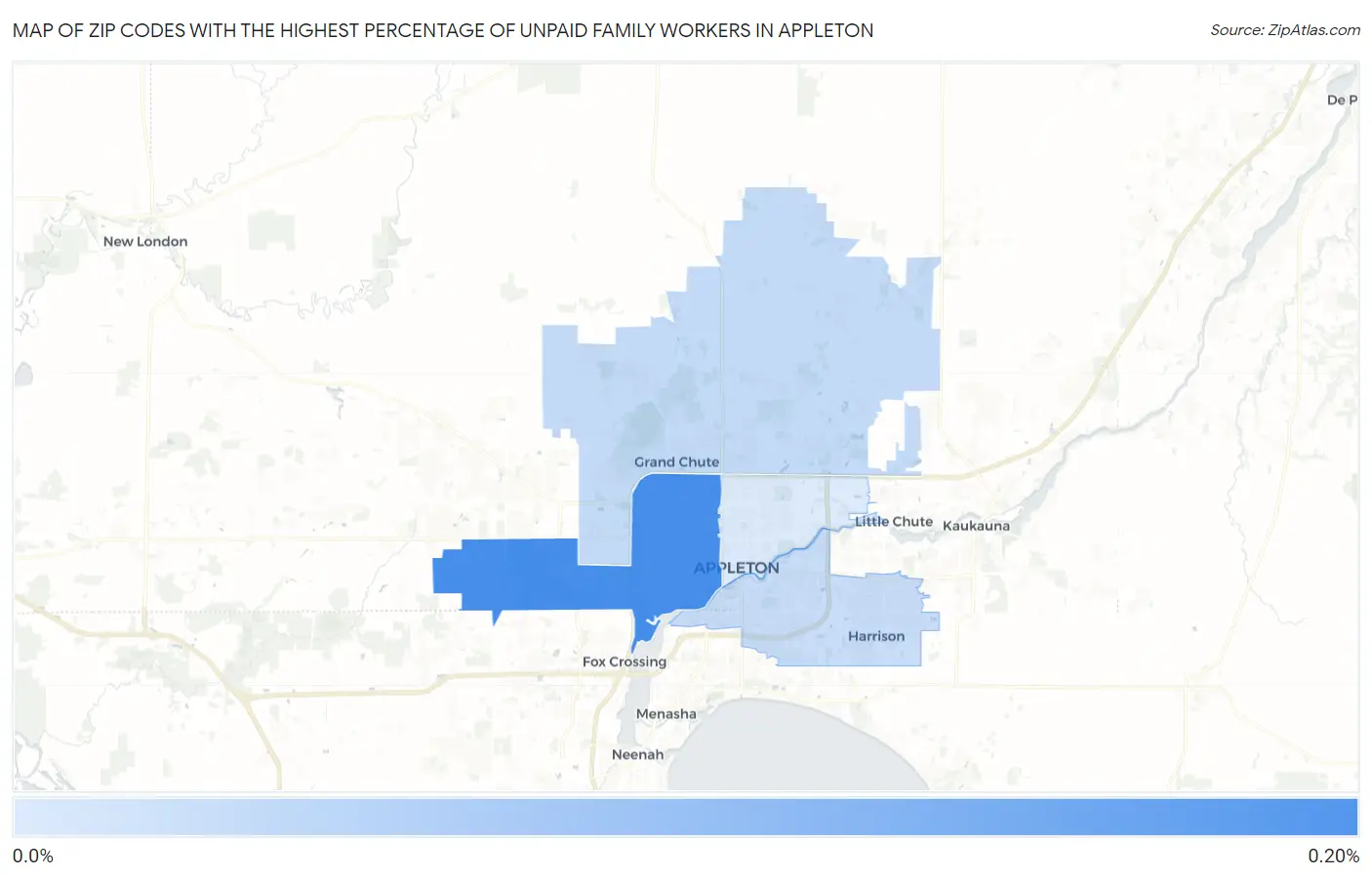 Zip Codes with the Highest Percentage of Unpaid Family Workers in Appleton Map