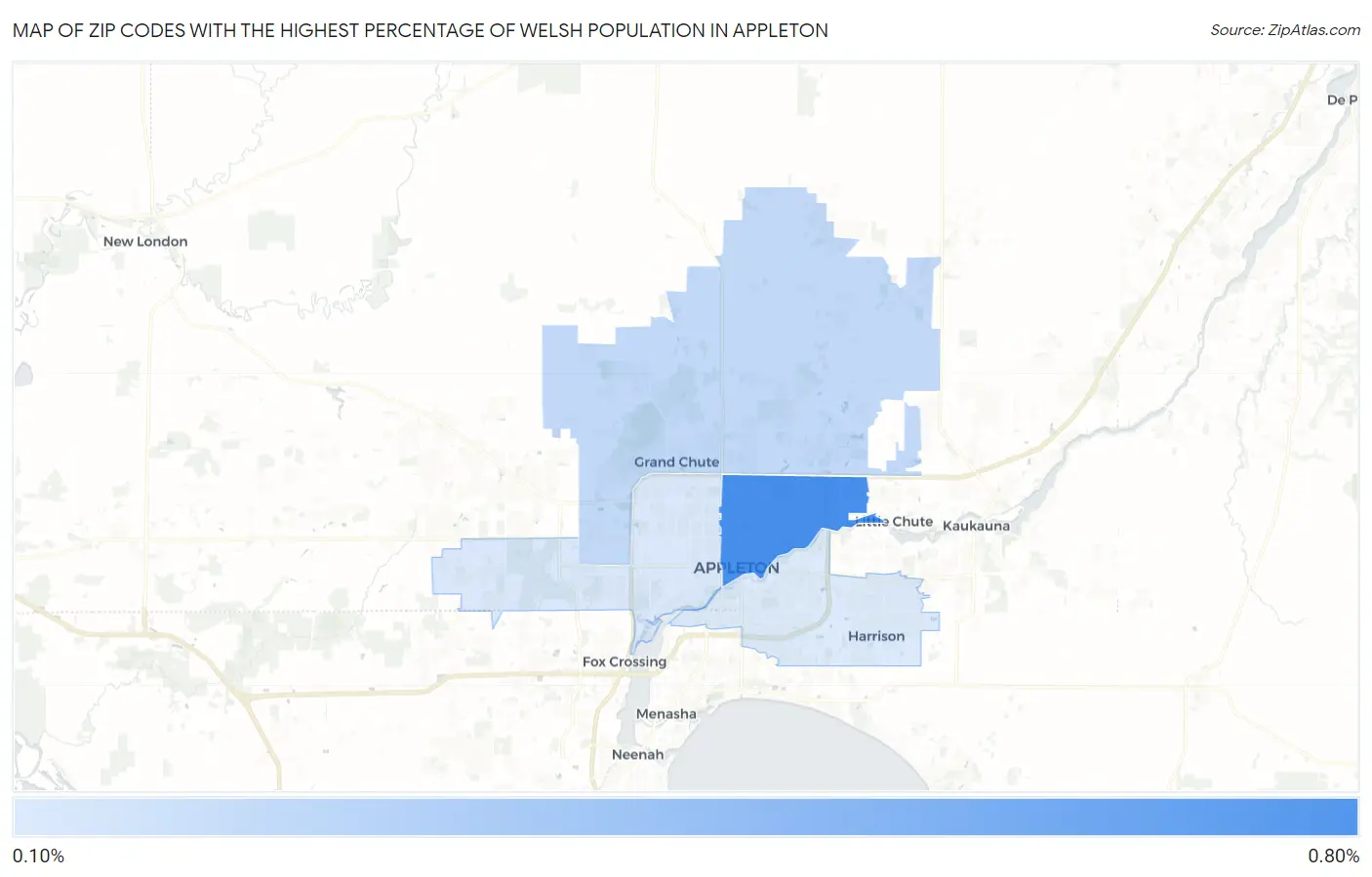 Zip Codes with the Highest Percentage of Welsh Population in Appleton Map