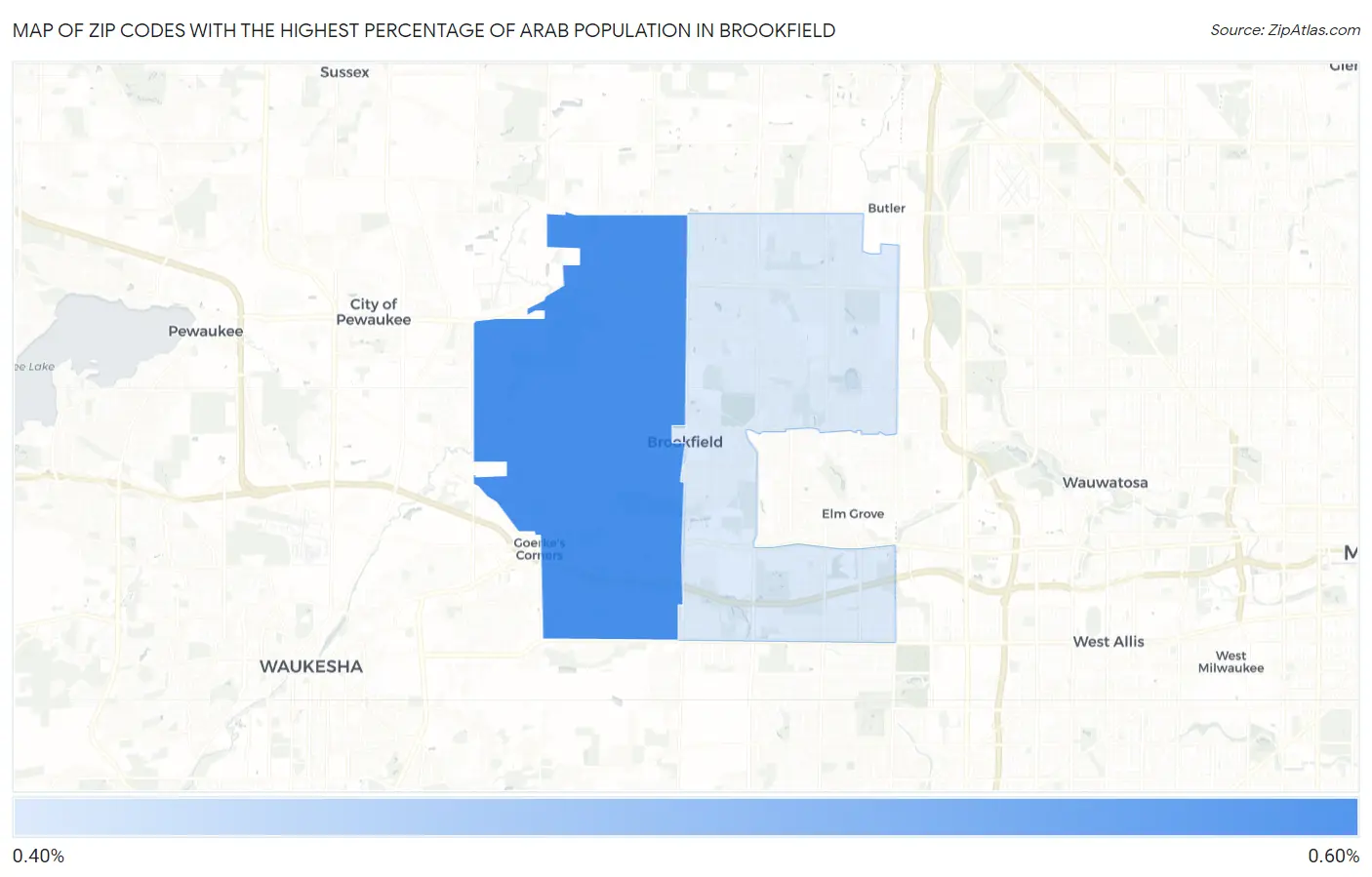 Zip Codes with the Highest Percentage of Arab Population in Brookfield Map
