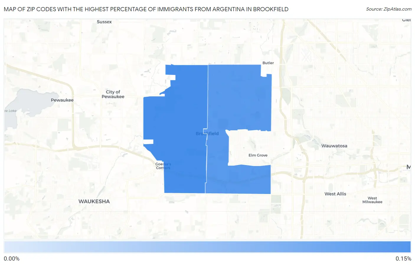 Zip Codes with the Highest Percentage of Immigrants from Argentina in Brookfield Map