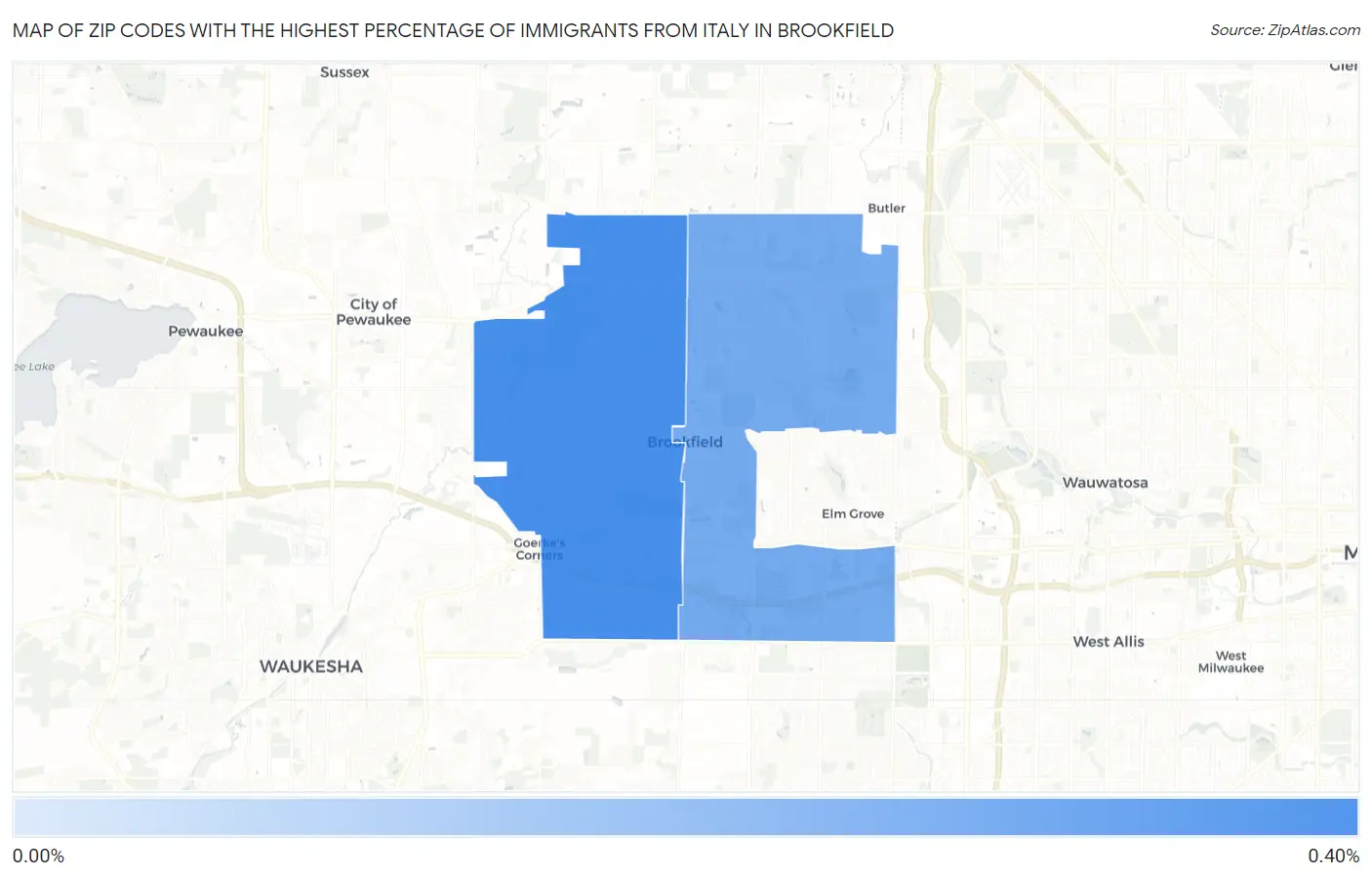 Zip Codes with the Highest Percentage of Immigrants from Italy in Brookfield Map