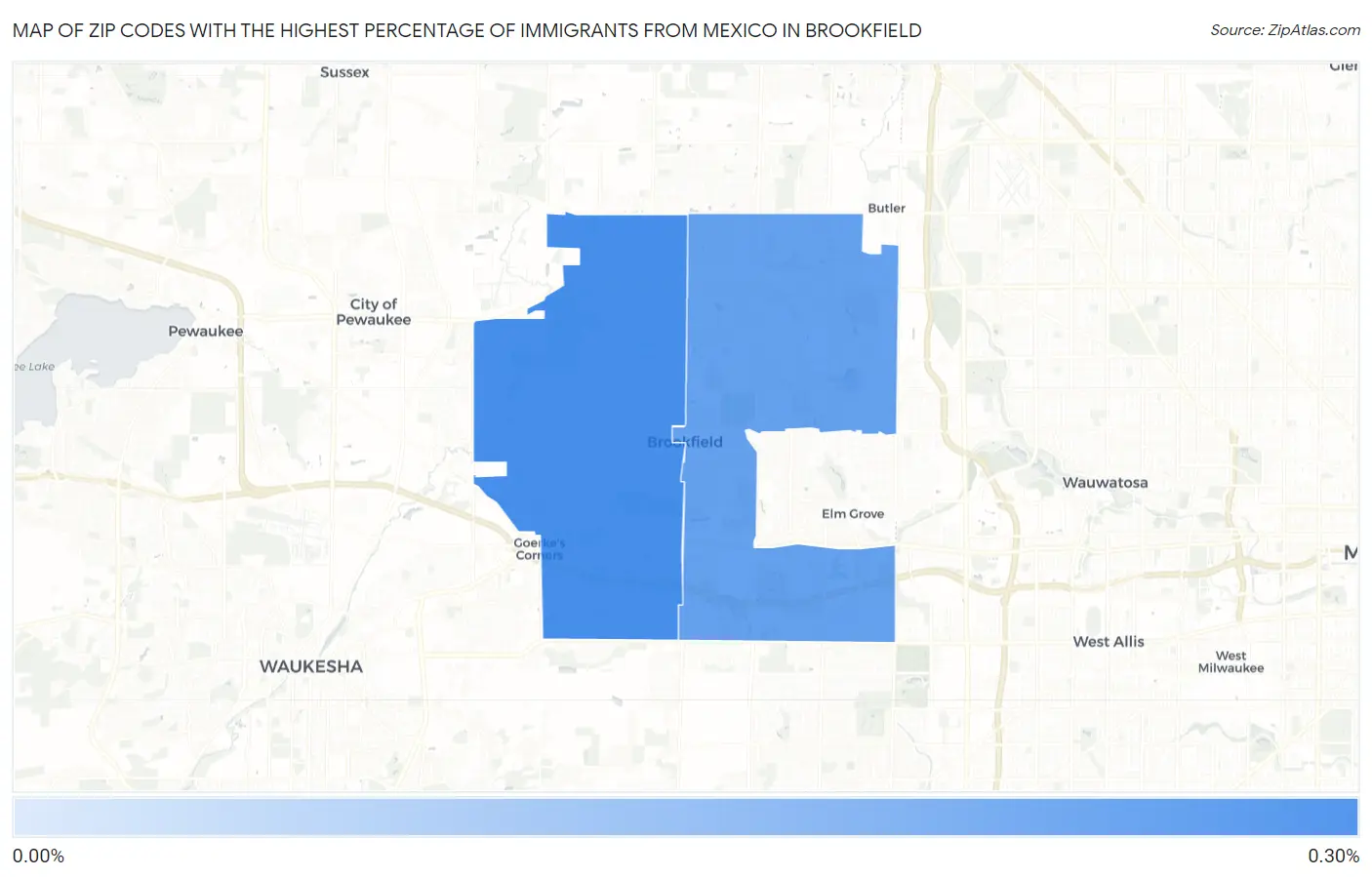 Zip Codes with the Highest Percentage of Immigrants from Mexico in Brookfield Map