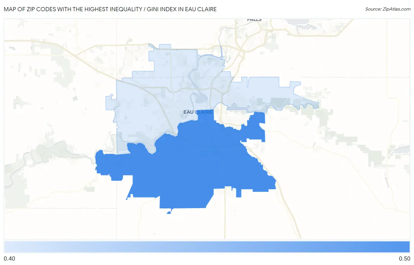 Zip Codes with the Highest Inequality / Gini Index in Eau Claire Map