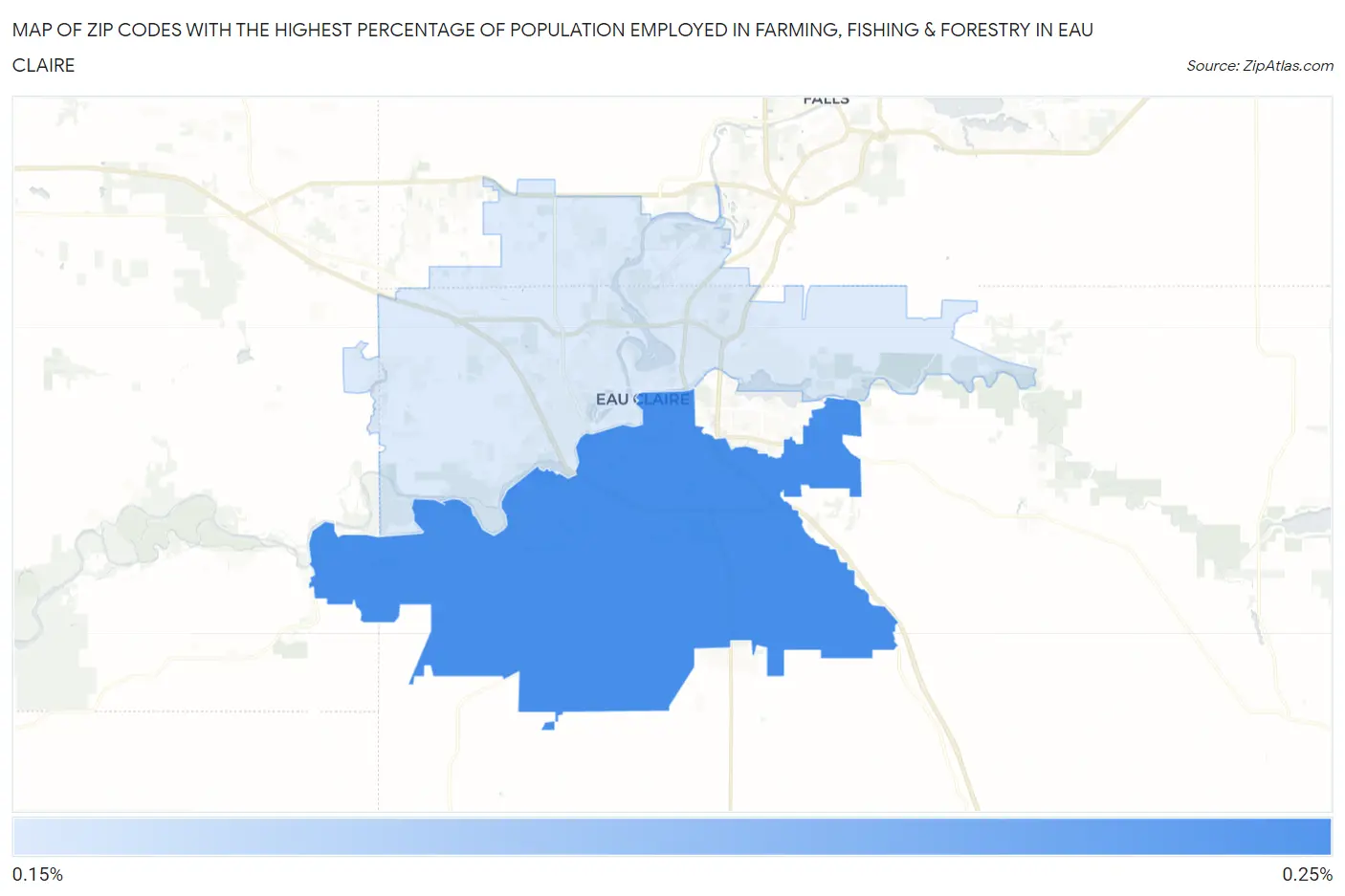 Zip Codes with the Highest Percentage of Population Employed in Farming, Fishing & Forestry in Eau Claire Map