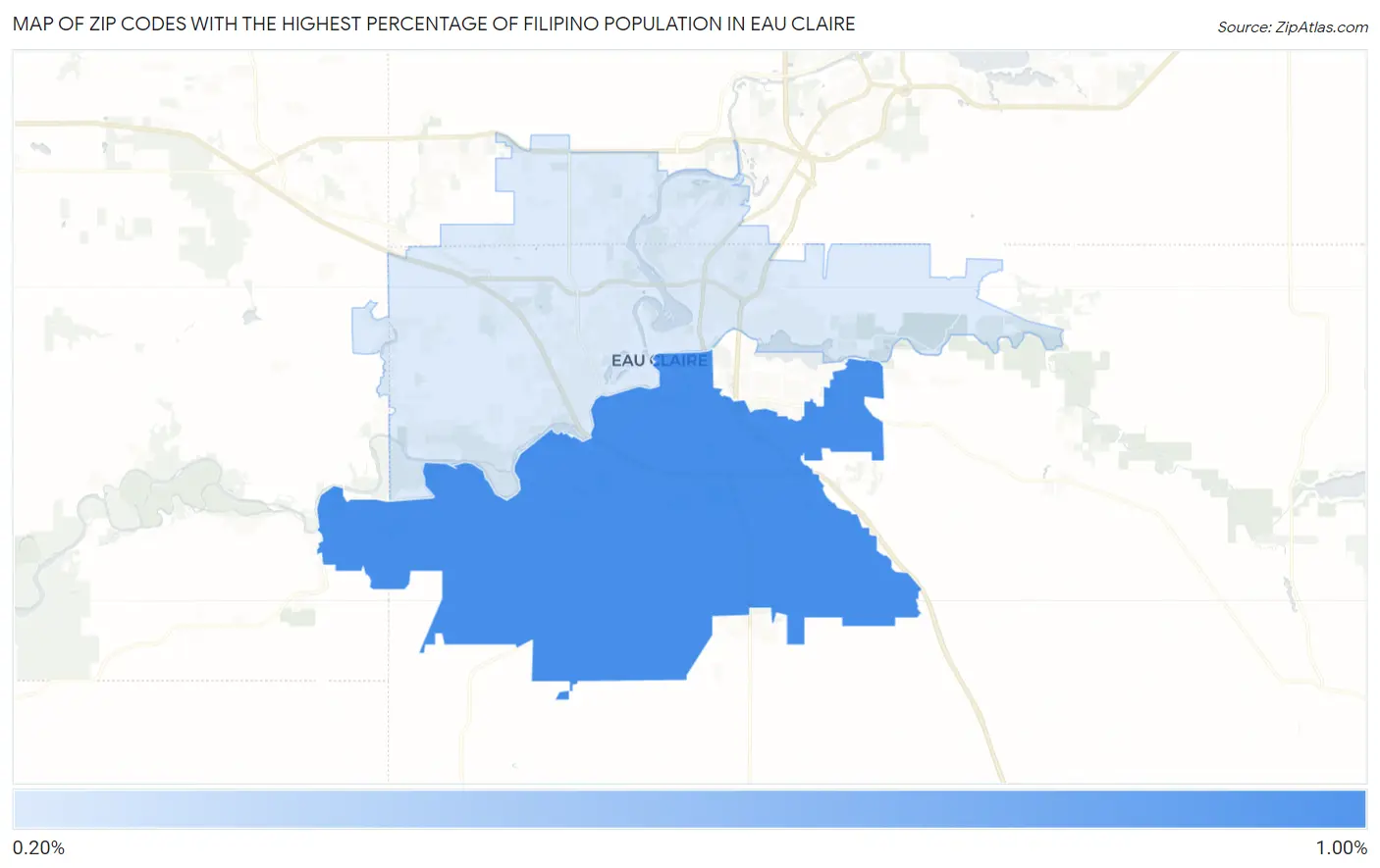 Zip Codes with the Highest Percentage of Filipino Population in Eau Claire Map