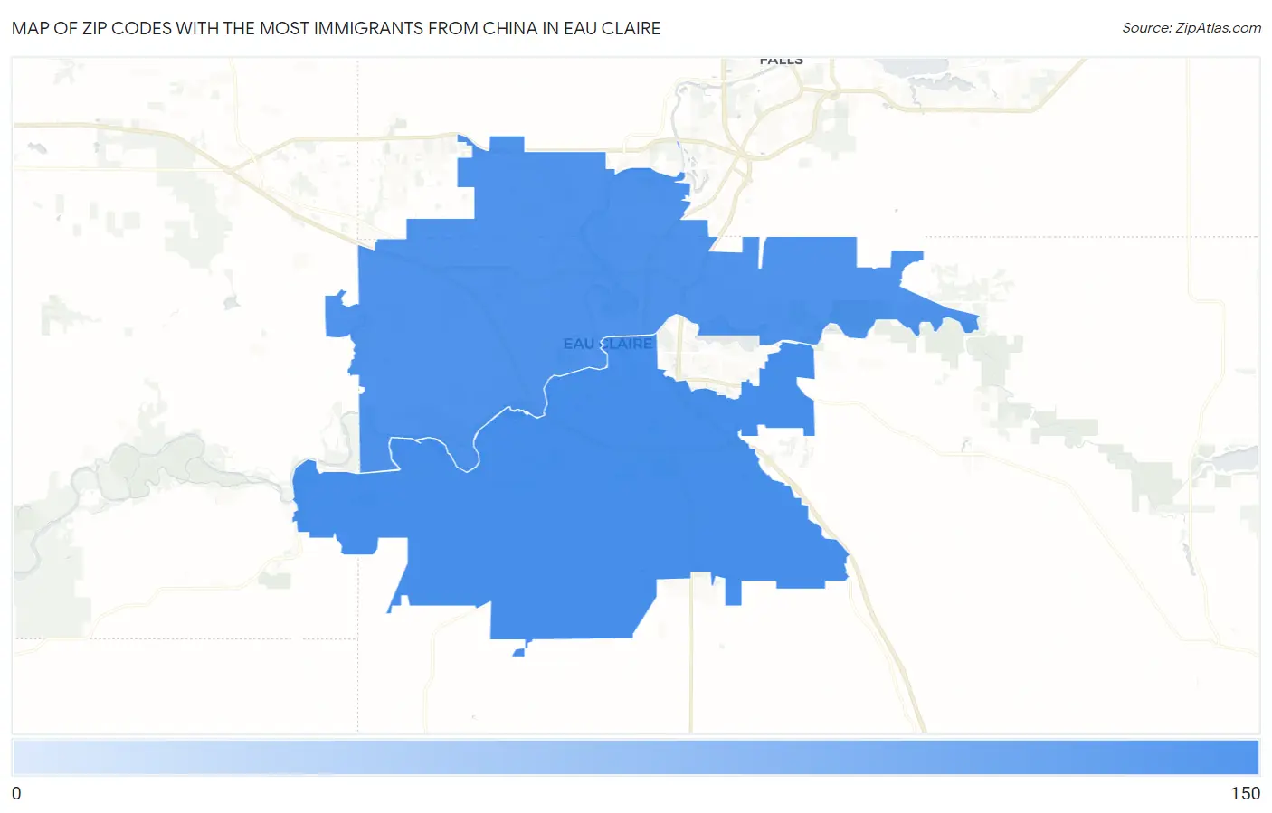Zip Codes with the Most Immigrants from China in Eau Claire Map