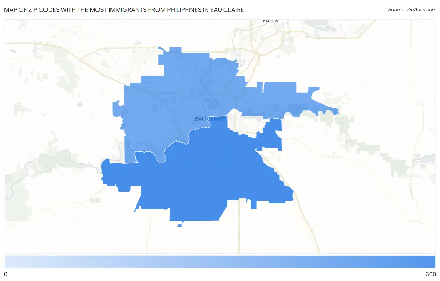 Zip Codes with the Most Immigrants from Philippines in Eau Claire Map