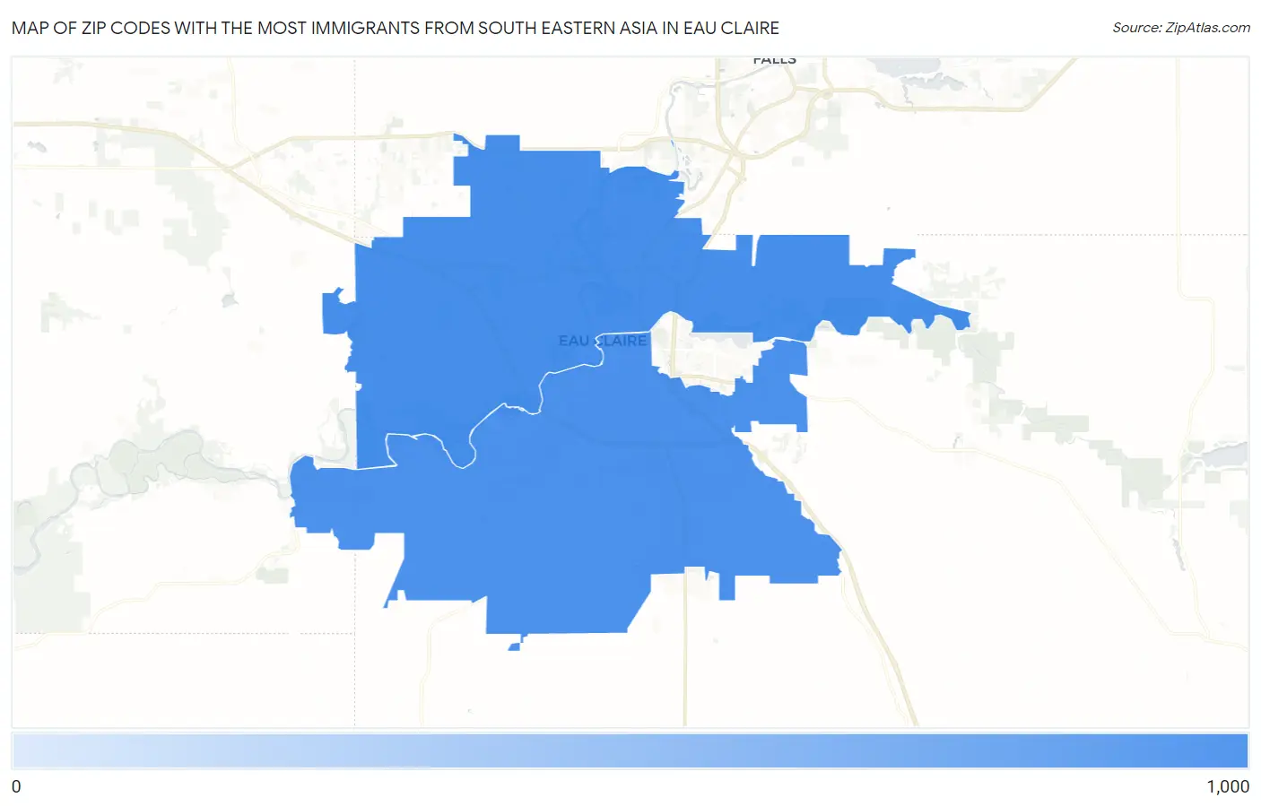 Zip Codes with the Most Immigrants from South Eastern Asia in Eau Claire Map