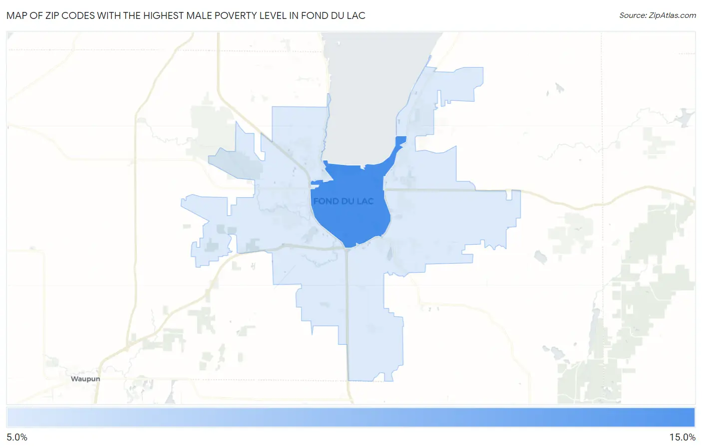 Zip Codes with the Highest Male Poverty Level in Fond Du Lac Map