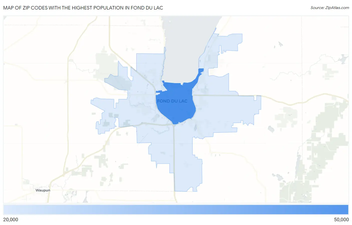 Zip Codes with the Highest Population in Fond Du Lac Map