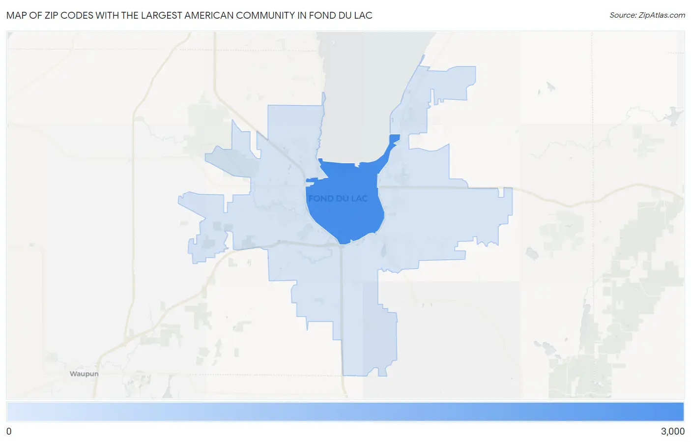 Zip Codes with the Largest American Community in Fond Du Lac Map