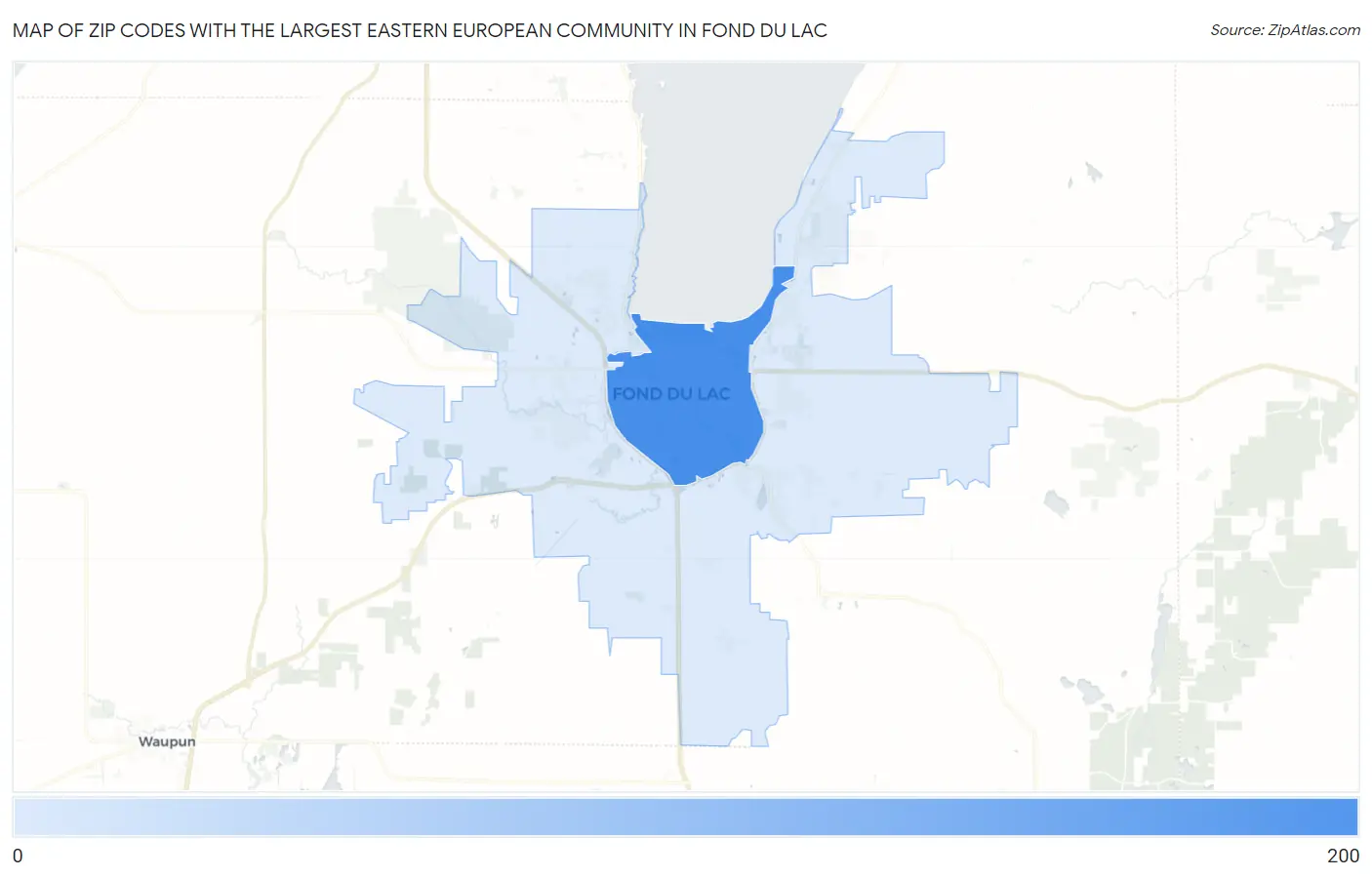 Zip Codes with the Largest Eastern European Community in Fond Du Lac Map