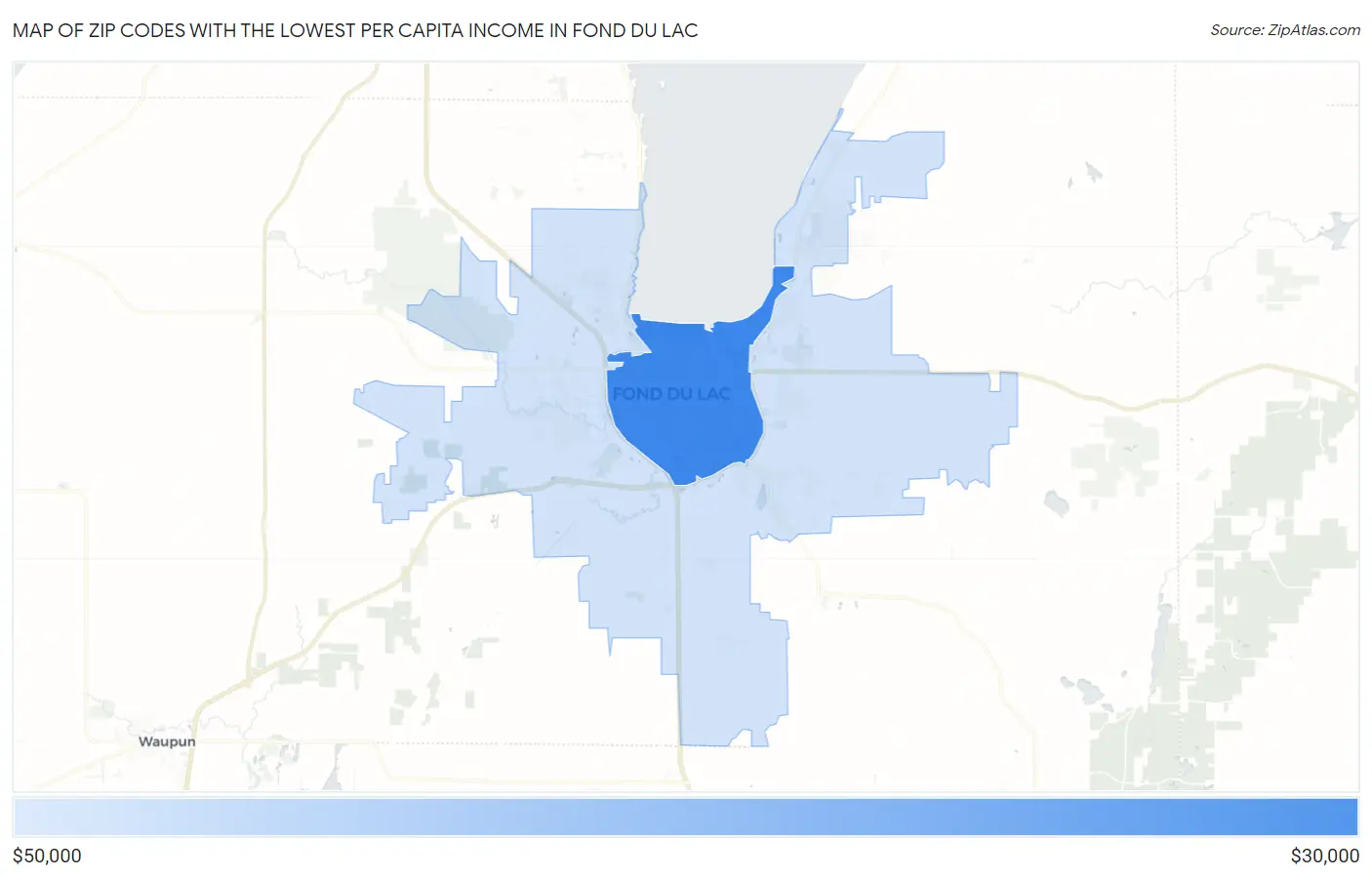 Zip Codes with the Lowest Per Capita Income in Fond Du Lac Map