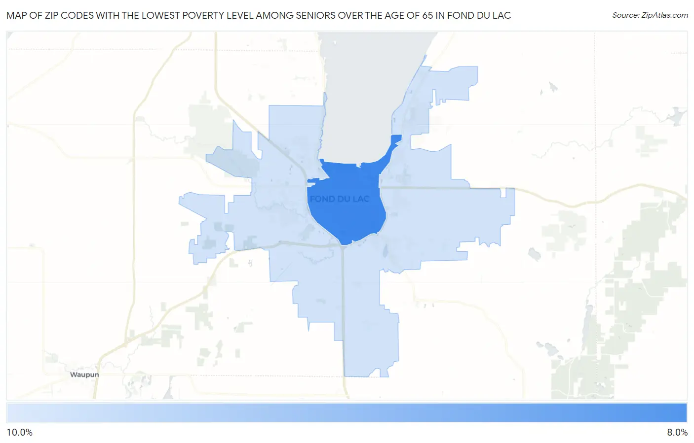 Zip Codes with the Lowest Poverty Level Among Seniors Over the Age of 65 in Fond Du Lac Map