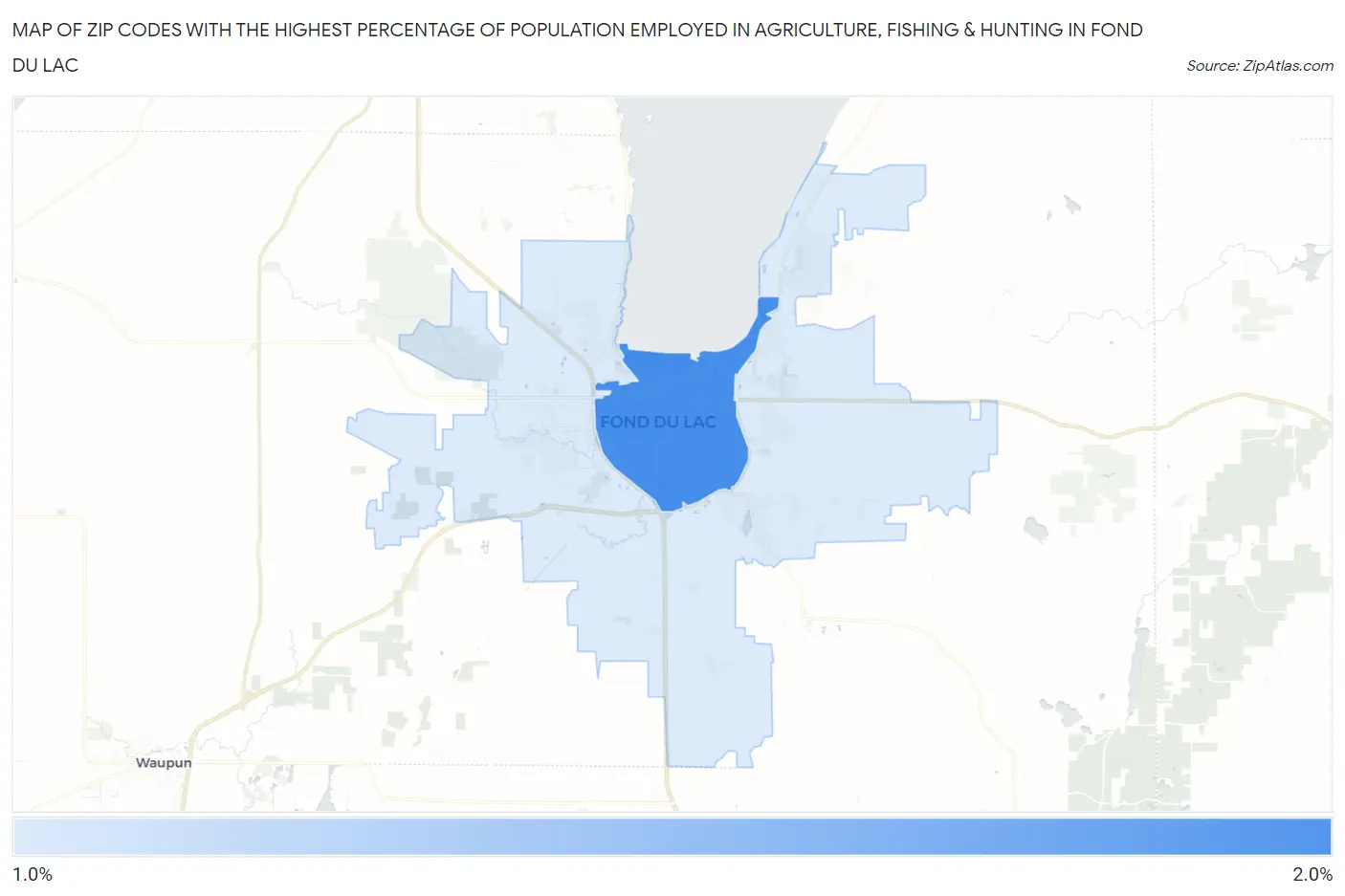 Zip Codes with the Highest Percentage of Population Employed in Agriculture, Fishing & Hunting in Fond Du Lac Map