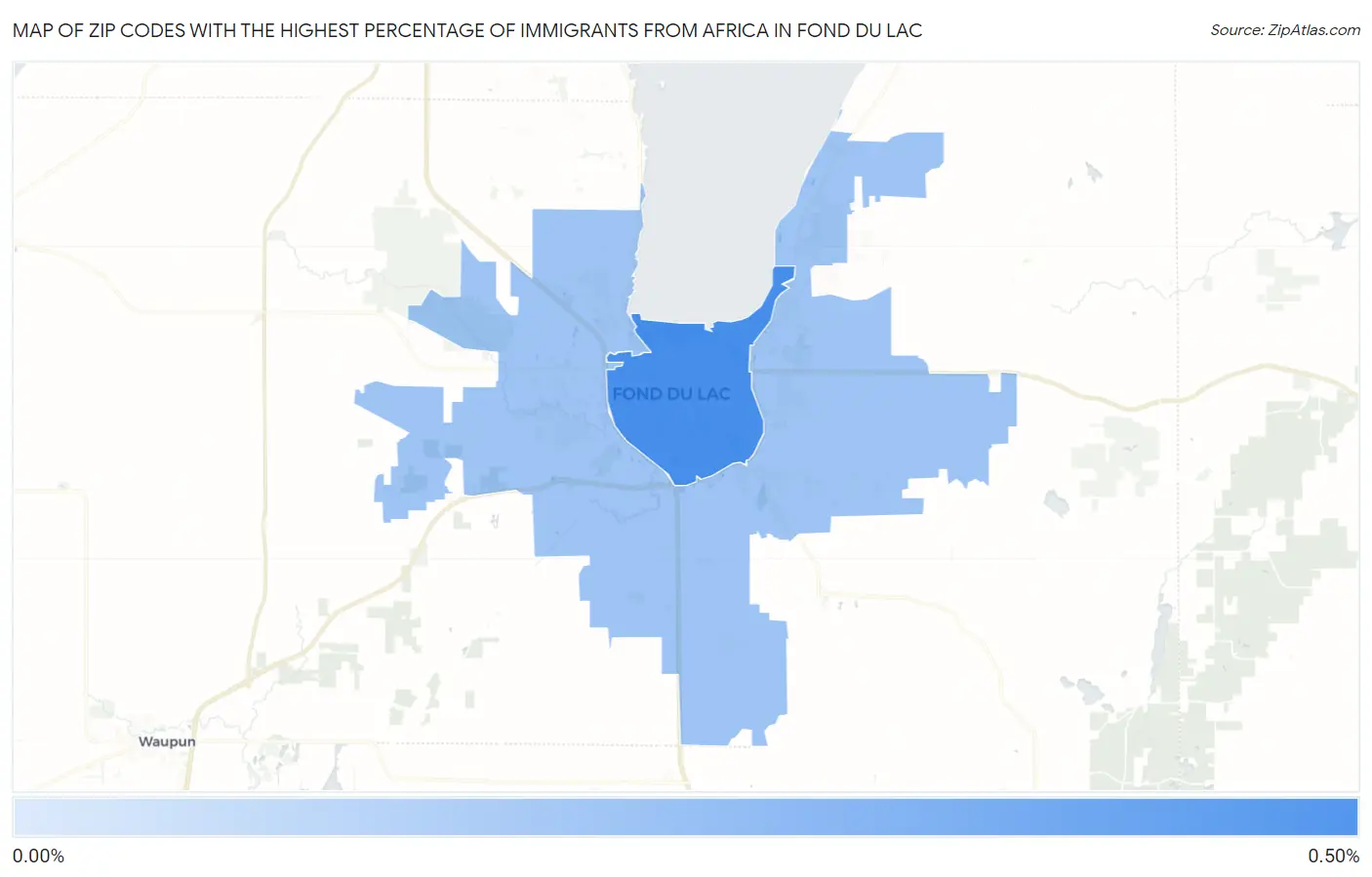 Zip Codes with the Highest Percentage of Immigrants from Africa in Fond Du Lac Map
