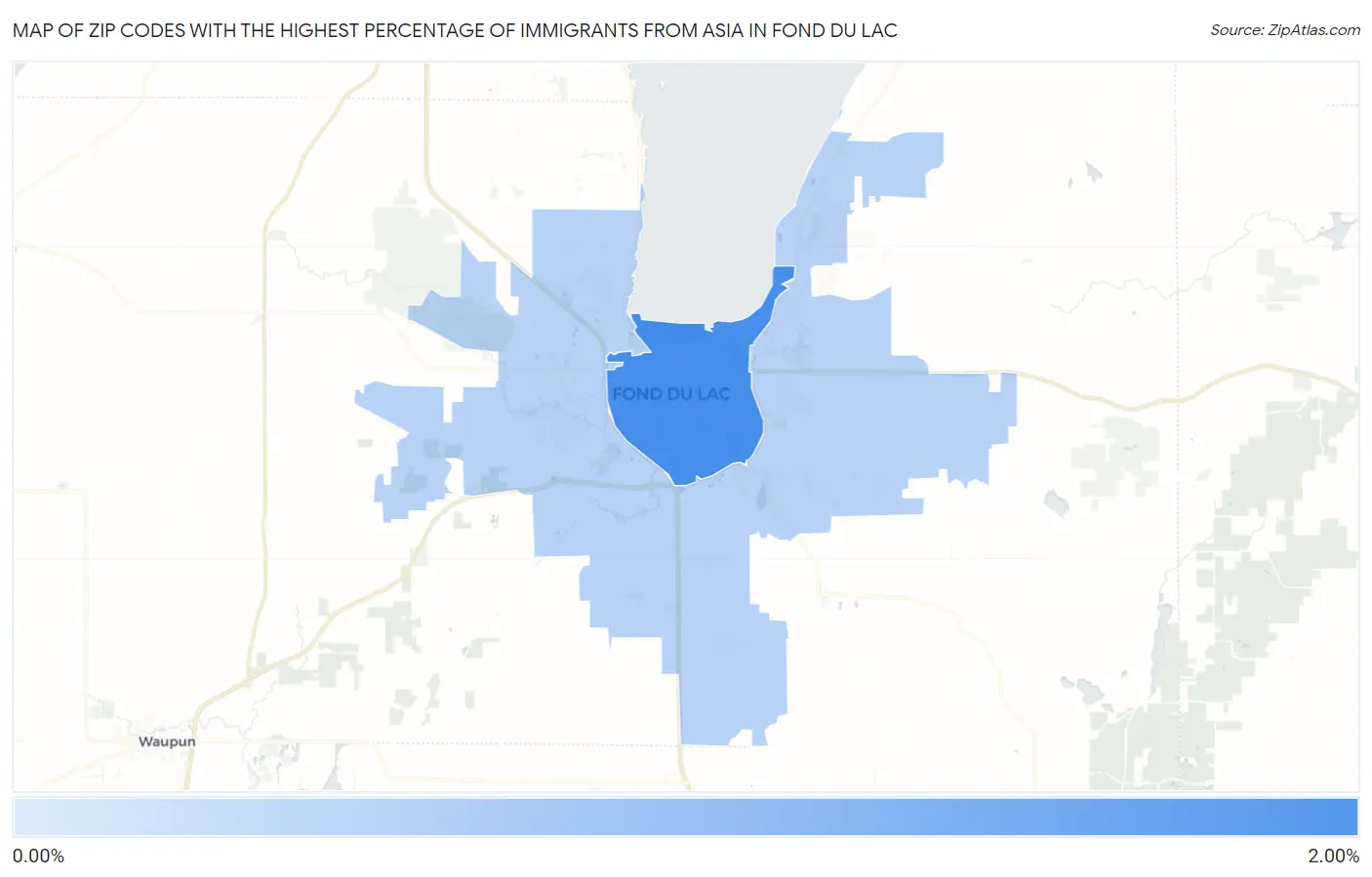 Zip Codes with the Highest Percentage of Immigrants from Asia in Fond Du Lac Map