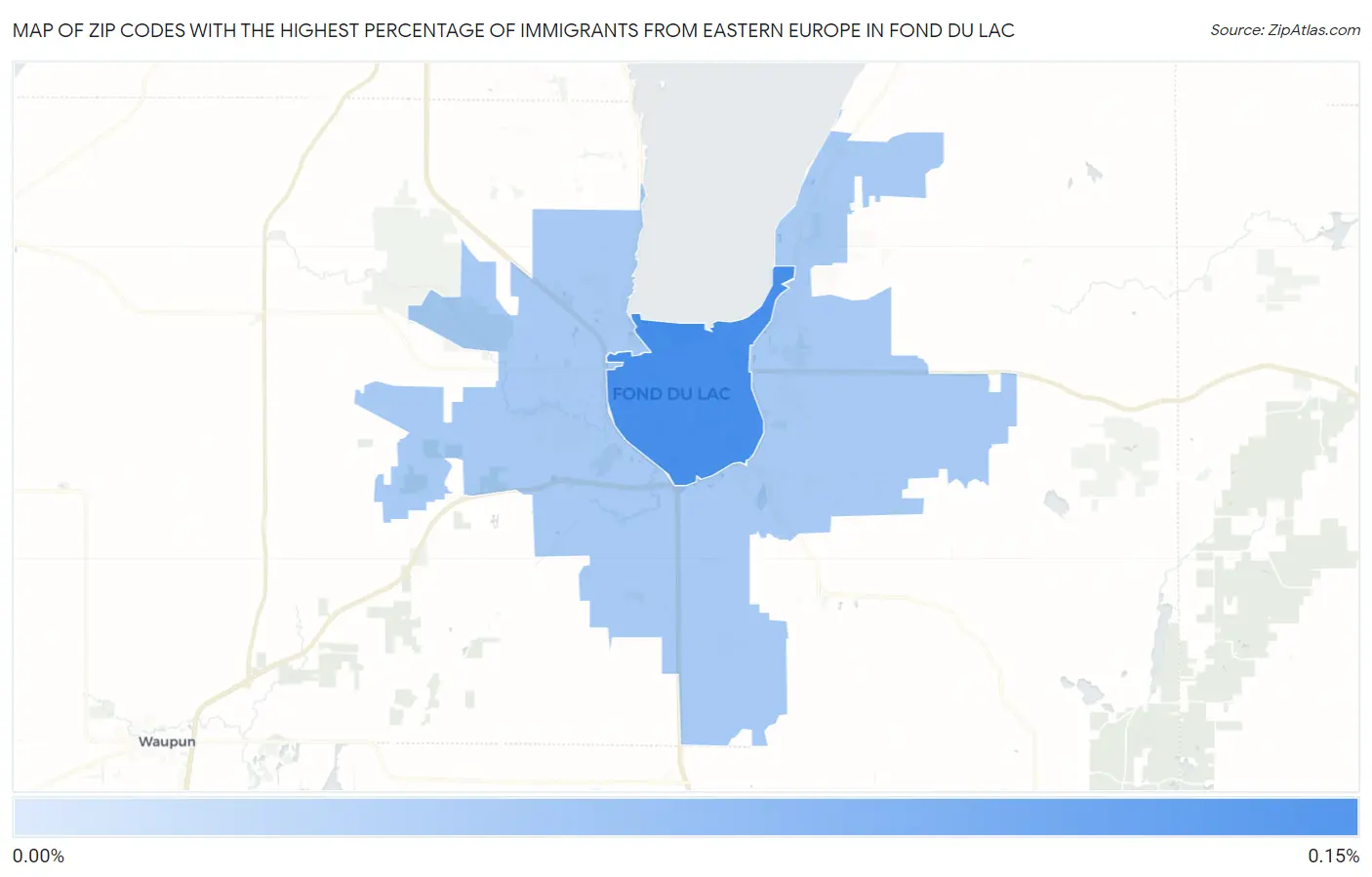 Zip Codes with the Highest Percentage of Immigrants from Eastern Europe in Fond Du Lac Map