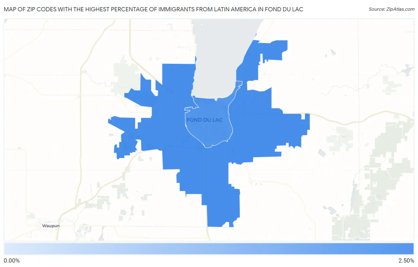 Zip Codes with the Highest Percentage of Immigrants from Latin America in Fond Du Lac Map