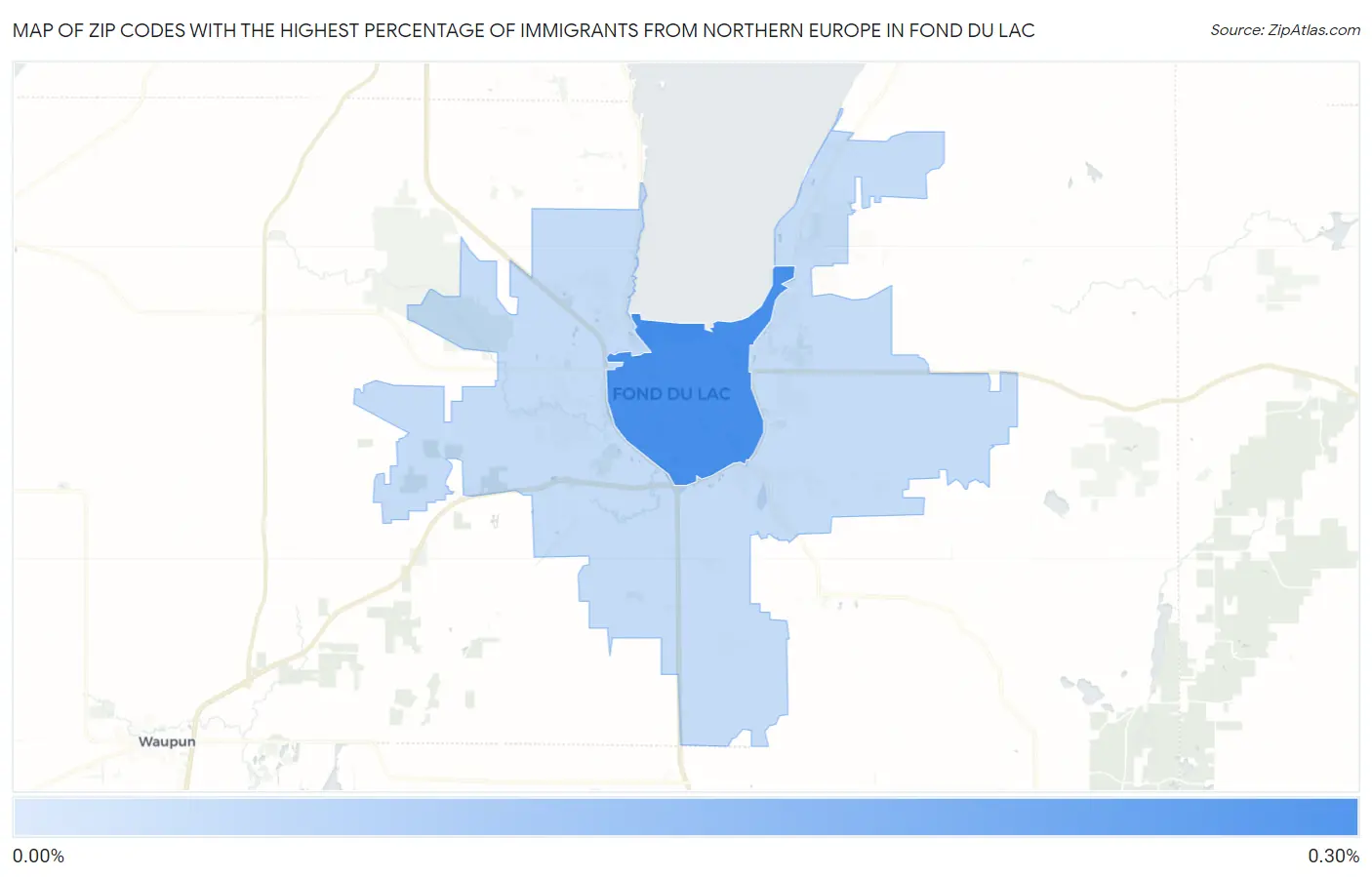 Zip Codes with the Highest Percentage of Immigrants from Northern Europe in Fond Du Lac Map