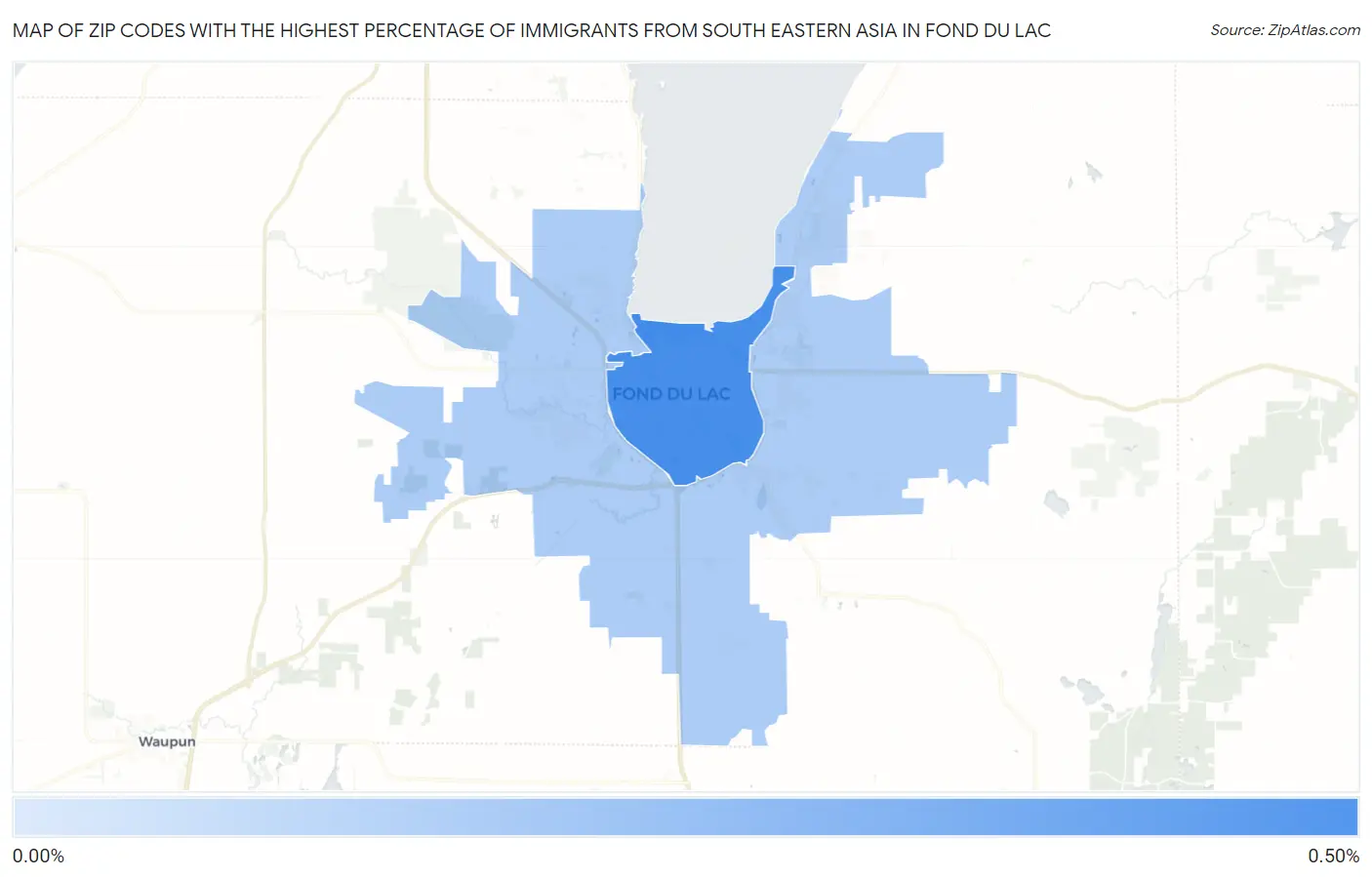 Zip Codes with the Highest Percentage of Immigrants from South Eastern Asia in Fond Du Lac Map