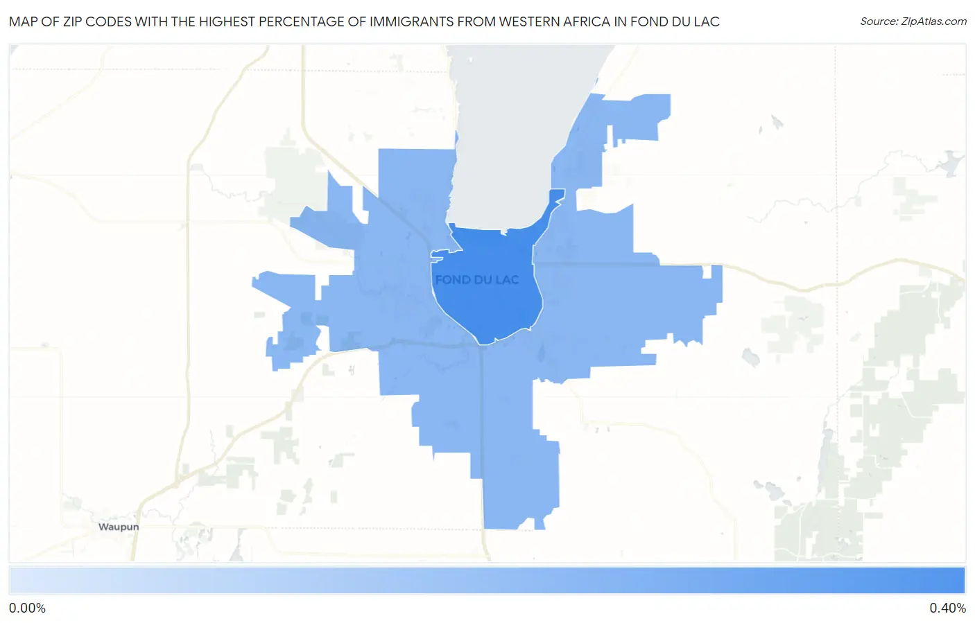 Zip Codes with the Highest Percentage of Immigrants from Western Africa in Fond Du Lac Map