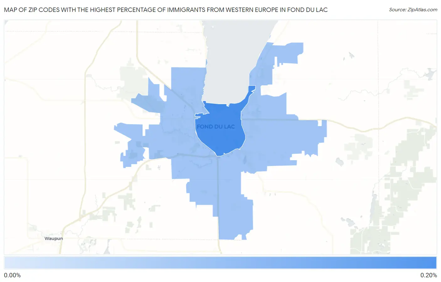 Zip Codes with the Highest Percentage of Immigrants from Western Europe in Fond Du Lac Map