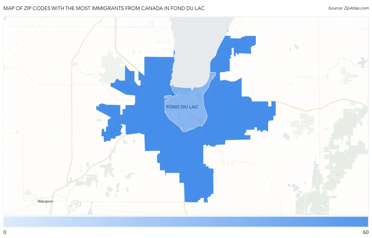 Zip Codes with the Most Immigrants from Canada in Fond Du Lac Map