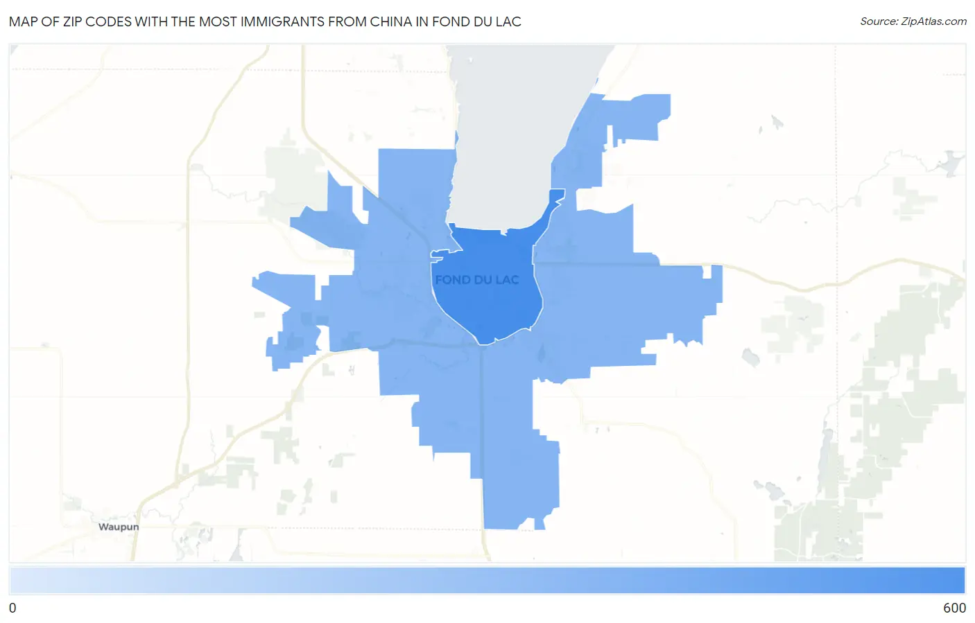 Zip Codes with the Most Immigrants from China in Fond Du Lac Map