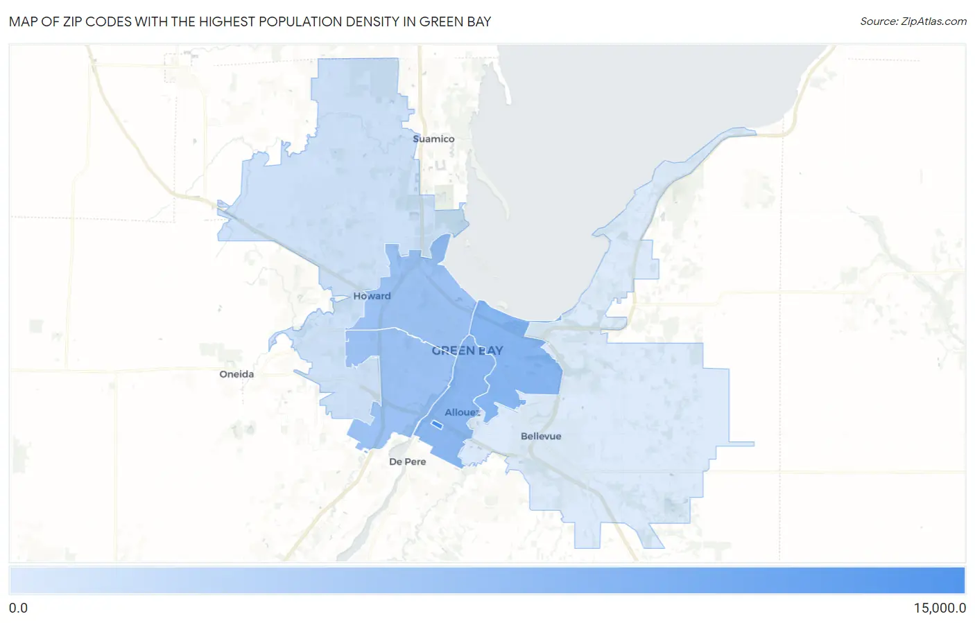 Zip Codes with the Highest Population Density in Green Bay Map