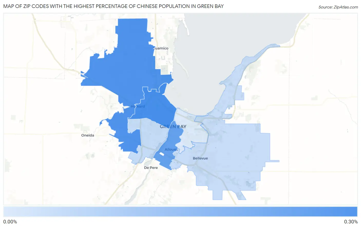 Zip Codes with the Highest Percentage of Chinese Population in Green Bay Map