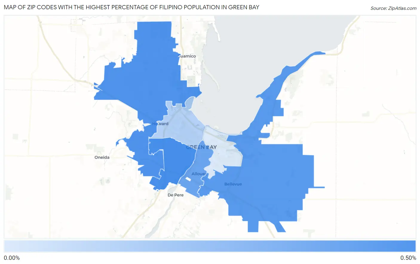 Zip Codes with the Highest Percentage of Filipino Population in Green Bay Map