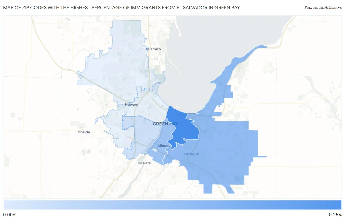 Zip Codes with the Highest Percentage of Immigrants from El Salvador in Green Bay Map